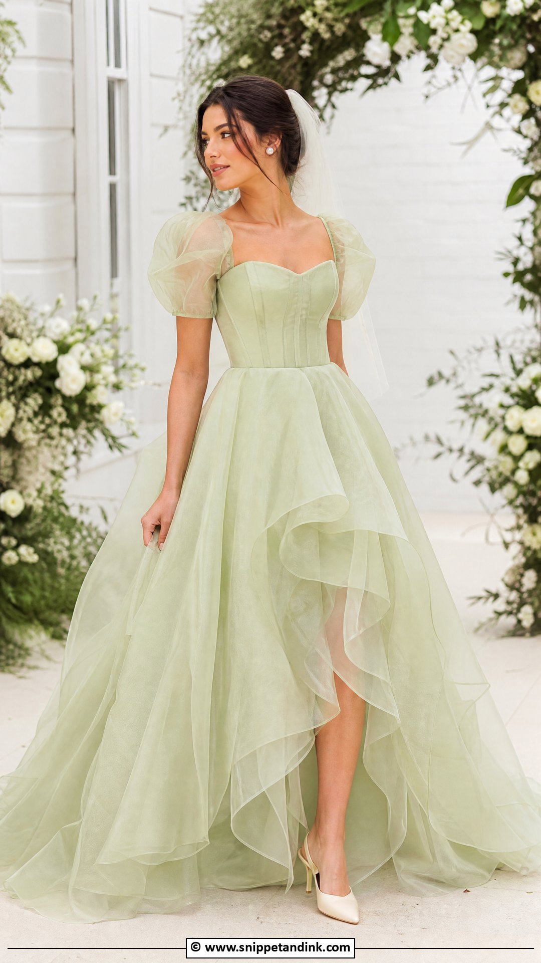 Pistachio Green Organza Wedding Dress - Snippet and Ink - 35 Green Wedding Dress Ideas