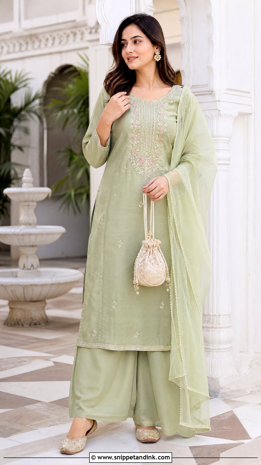 Pistachio Green Palazzo Suit - Snippet and Ink - 20 Pastel Indian Wedding Dress Ideas