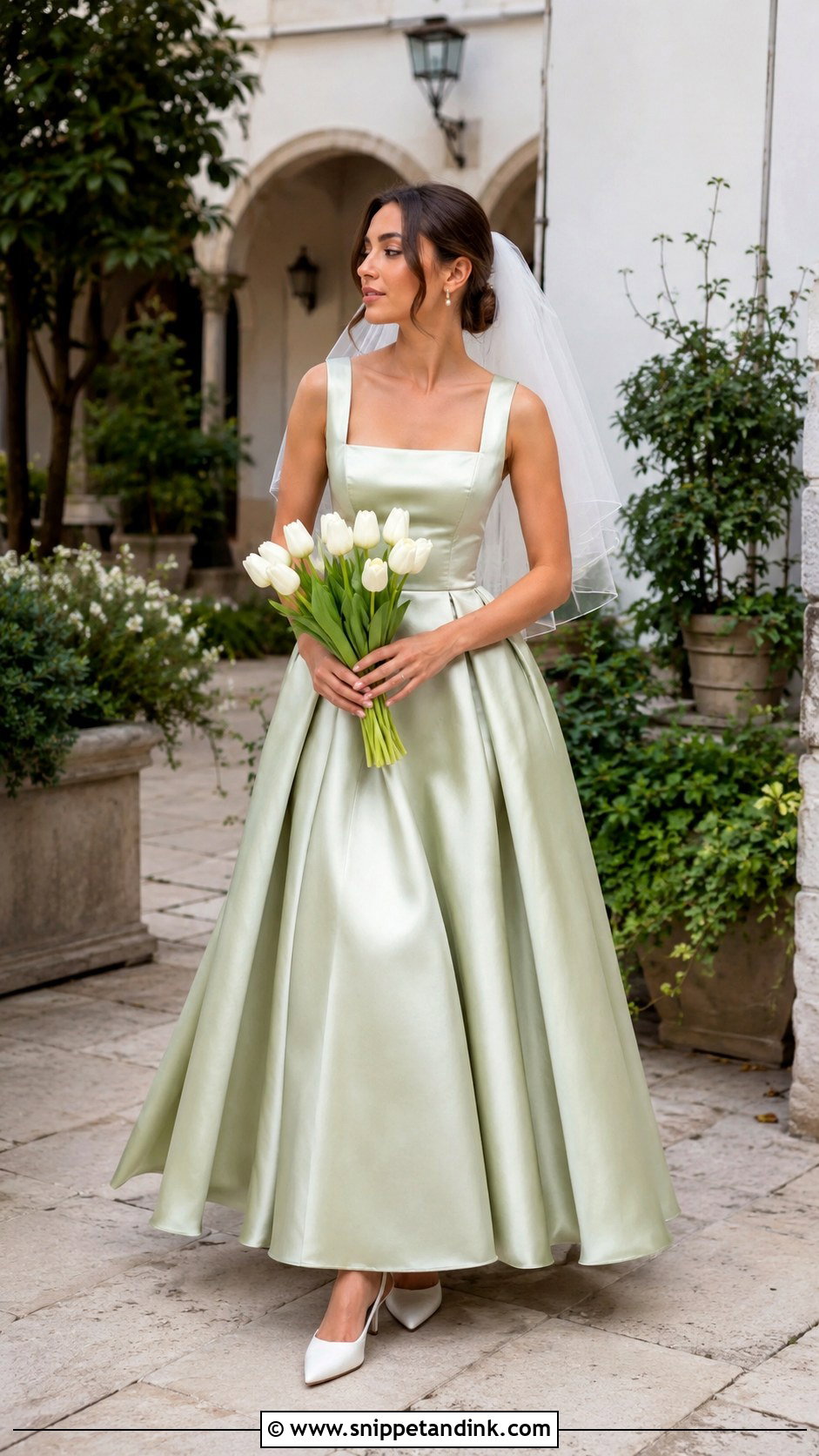 Pistachio Green Square Neck Wedding Gown - Snippet and Ink - 20 Green Wedding Gown Ideas