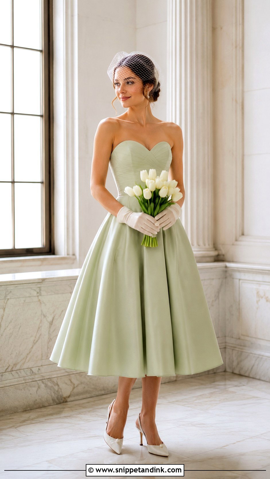 Pistachio Green Tea Length Wedding Dress Outfit - Snippet and Ink - 20 Green Wedding Dress Outfit Ideas
