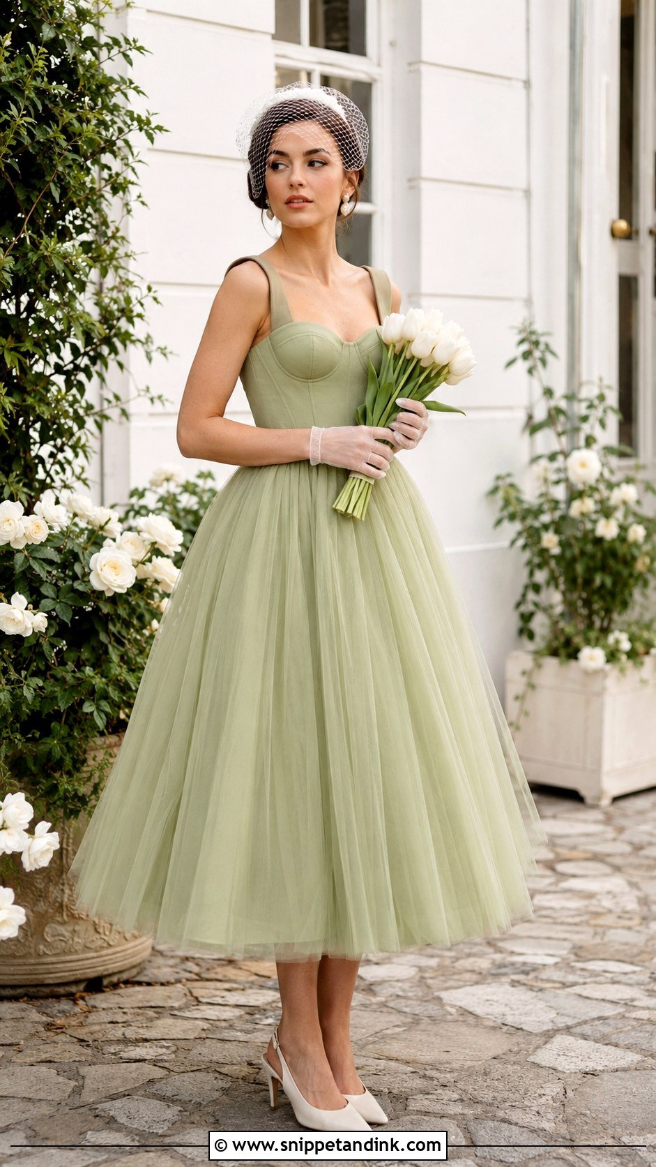 Pistachio Green Tea Length Wedding Dress - Snippet and Ink - 20 Green Bride Dress Ideas