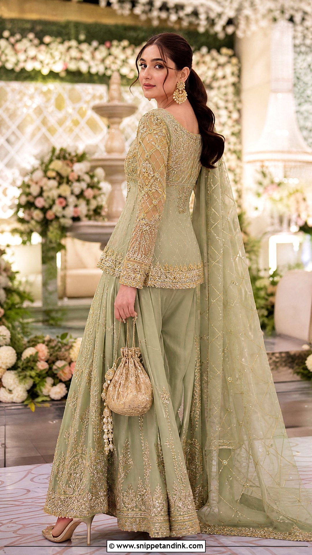 Pistachio Green Walima Dress With Farshi Shalwar - Snippet and Ink - 25 Walima Dress for Bride Sister Ideas