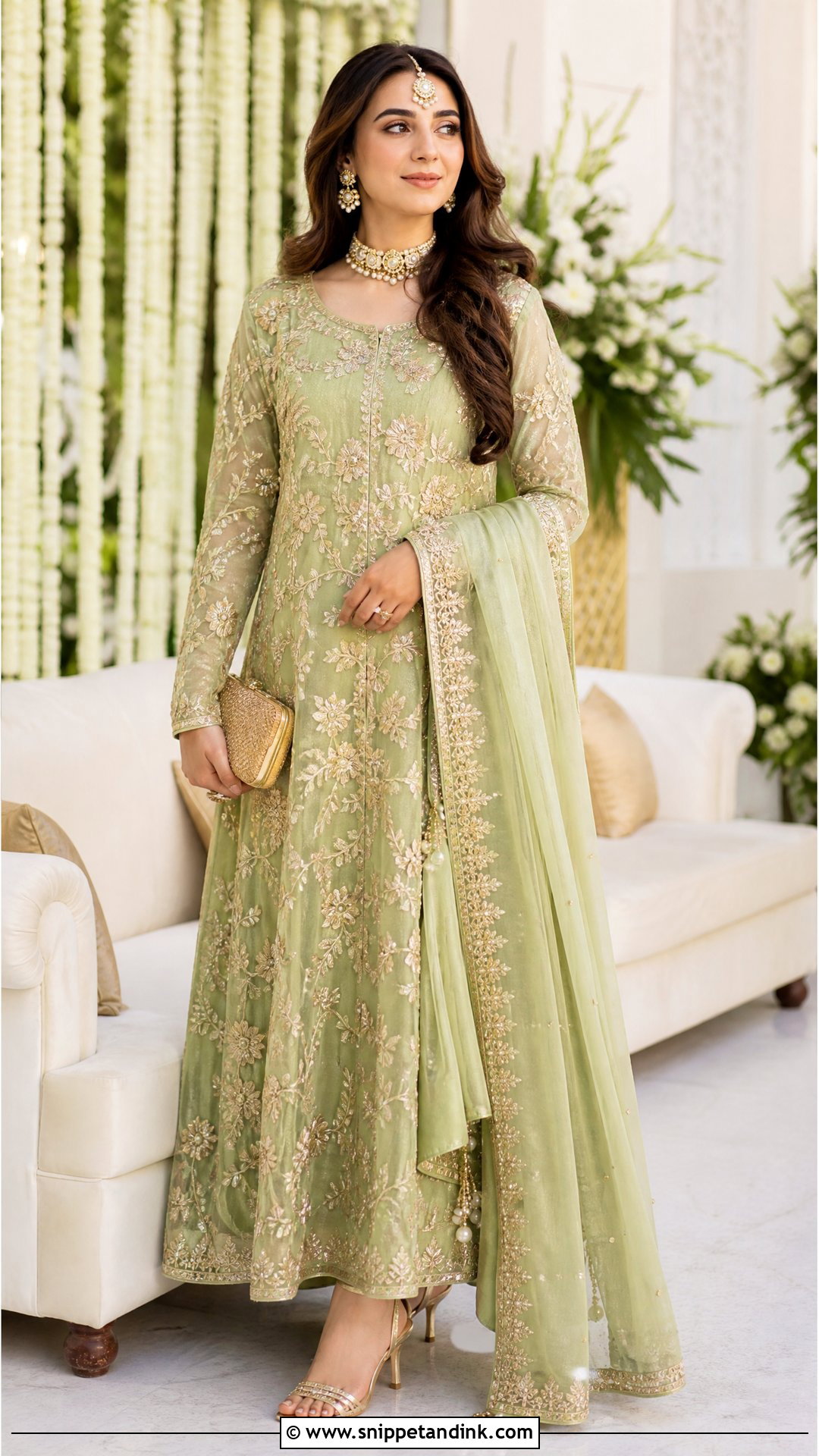 Pistachio Green Walima Dress - Snippet and Ink - 20 Walima Dress Colours