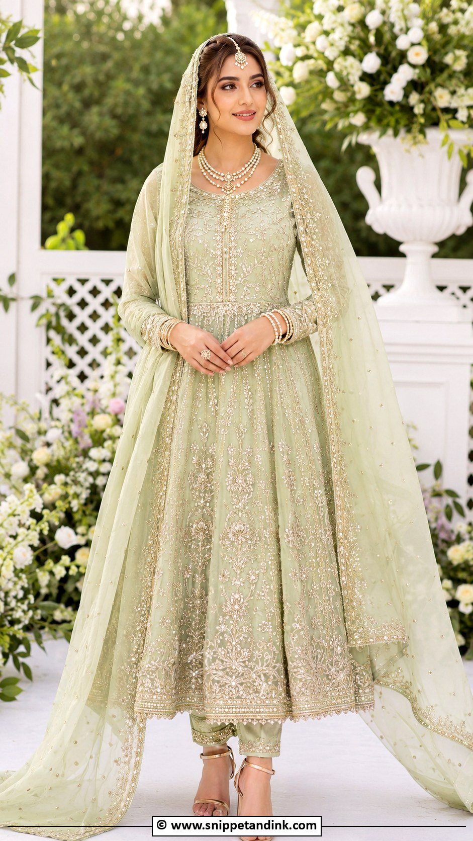 Pistachio Nikkah Pishwas Outfit - Snippet and Ink - 35 Nikkah Dress Ideas