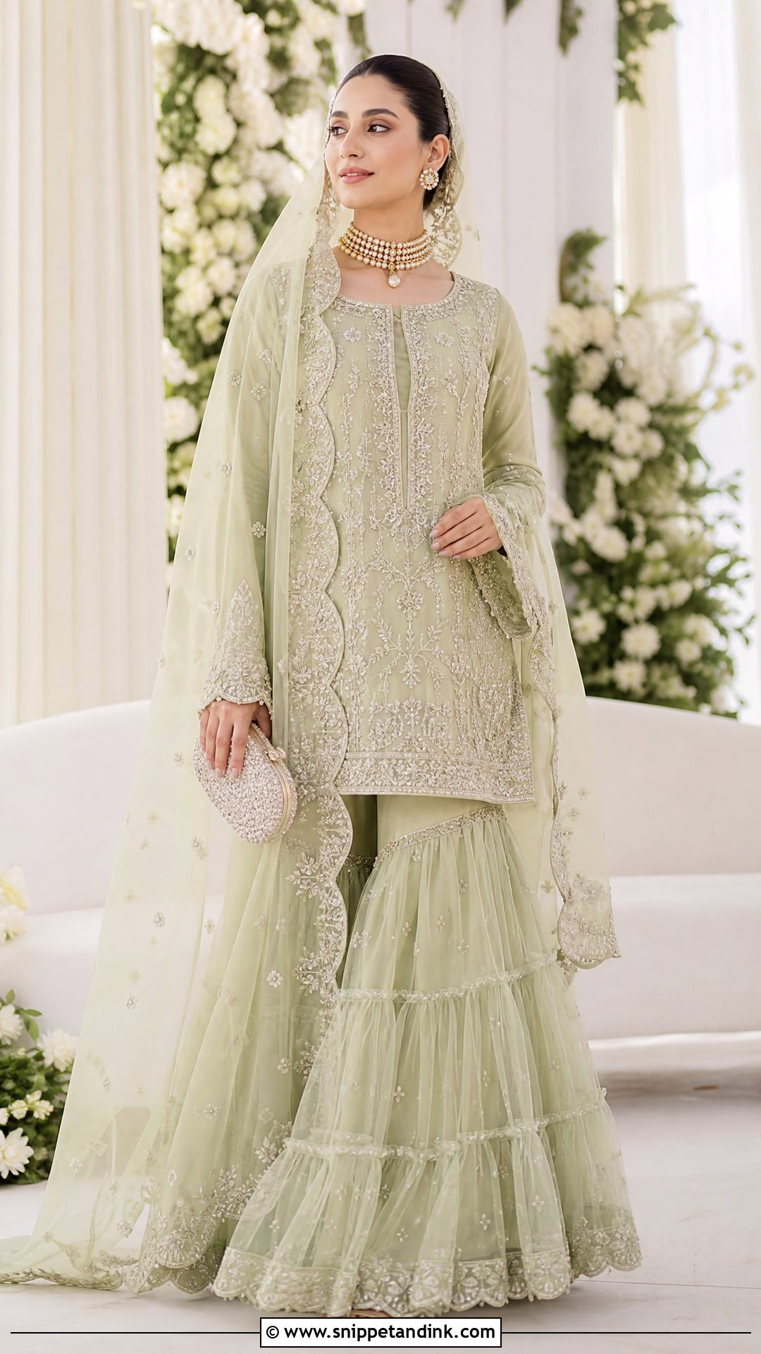 Pistachio Nikkah Sharara With Net Dupatta - Snippet and Ink - 20 Nikkah Sharara Ideas