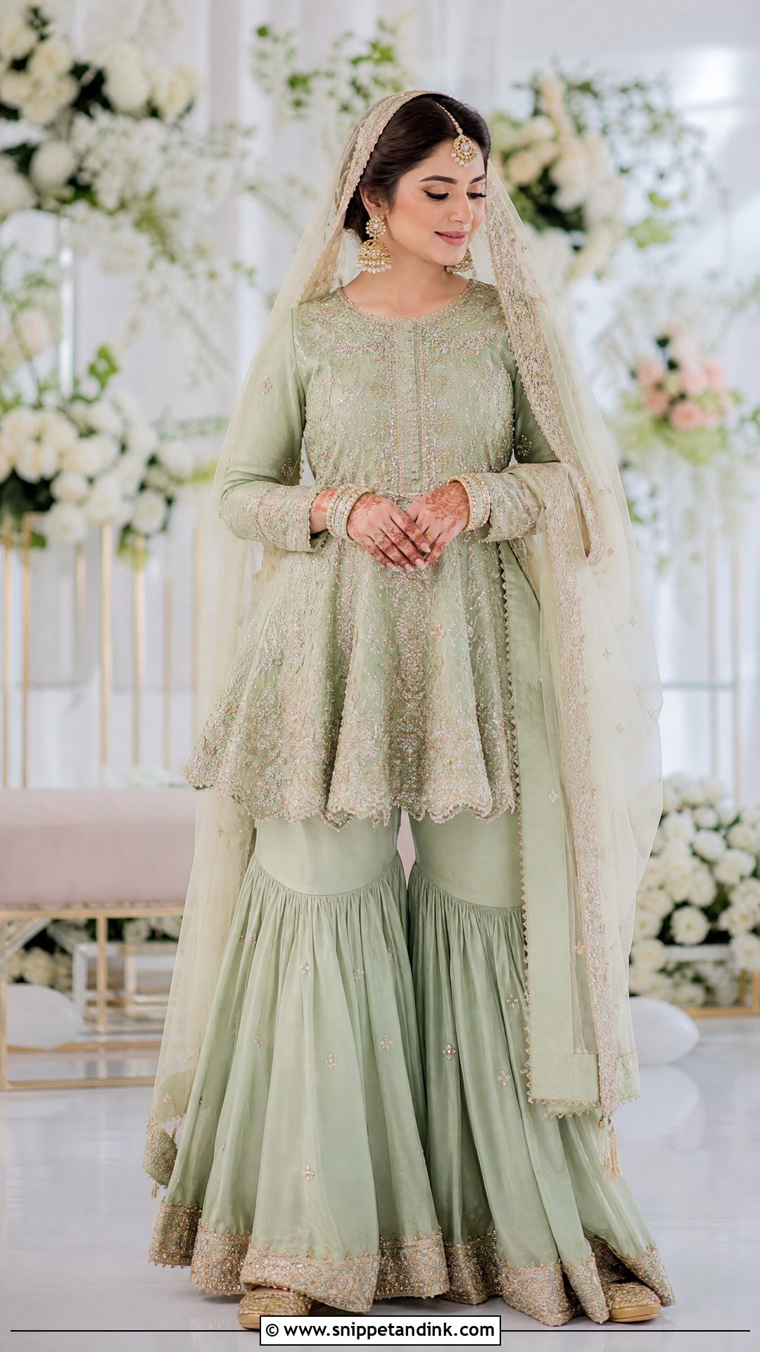 Pistachio Pastel Nikkah Peplum Sharara - Snippet and Ink - 20 Pastel Nikkah Outfit Ideas