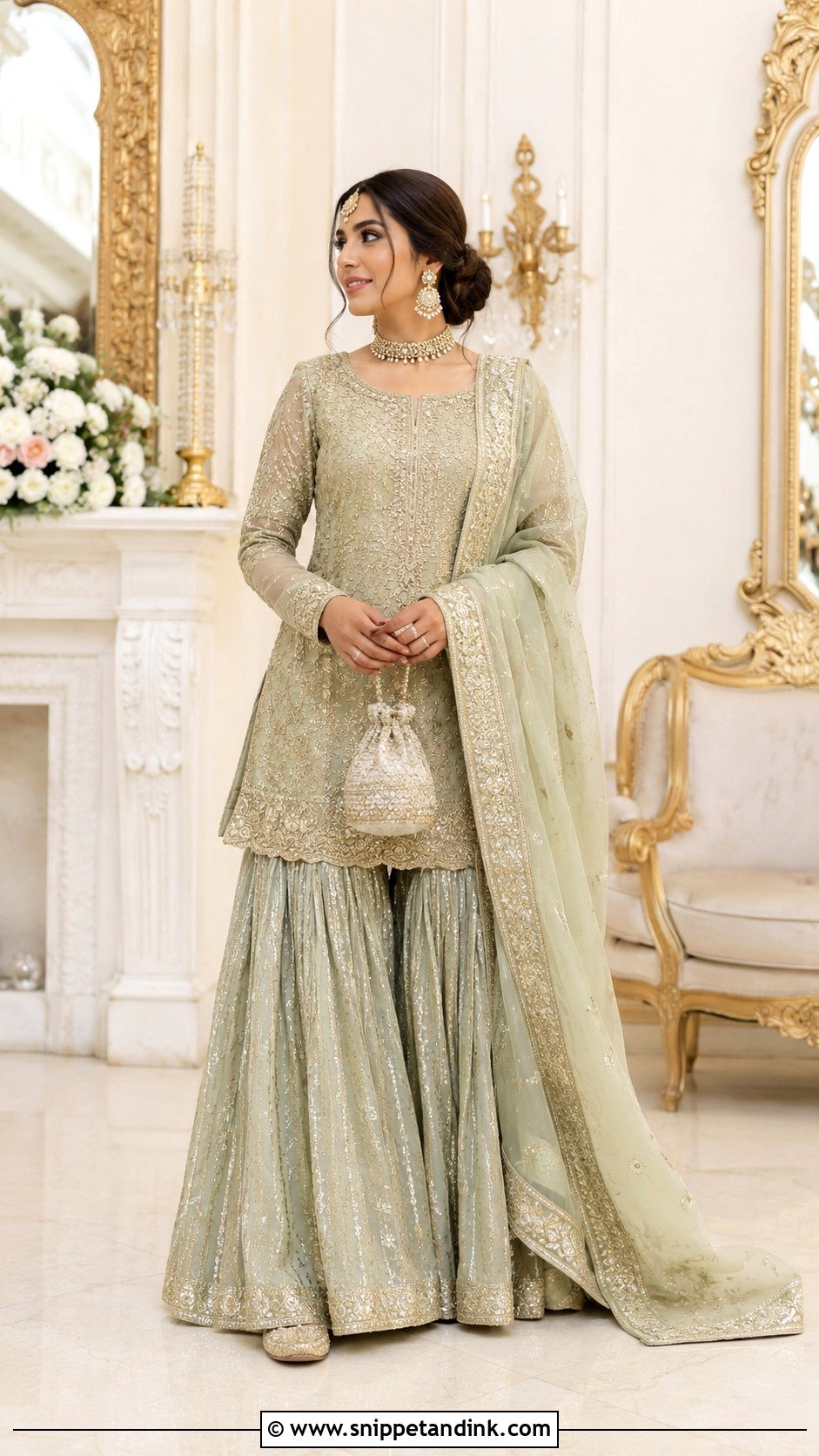 Pistachio Walima Bridal Farshi Gharara - Snippet and Ink - 20 Walima Brides Ideas