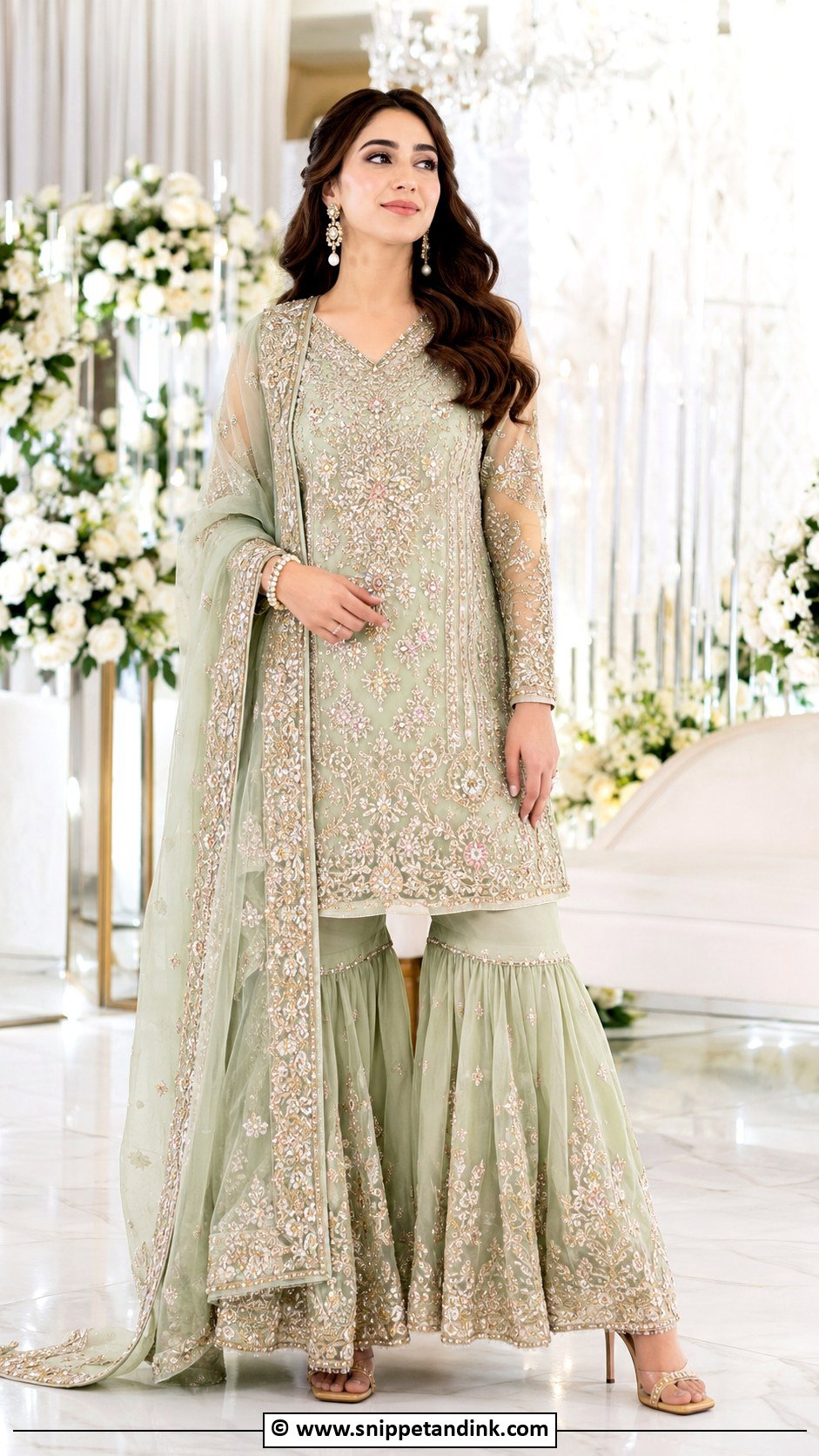 Pistachio Walima Sharara For Bride - Snippet and Ink - 30 Walima Outfits for Bride