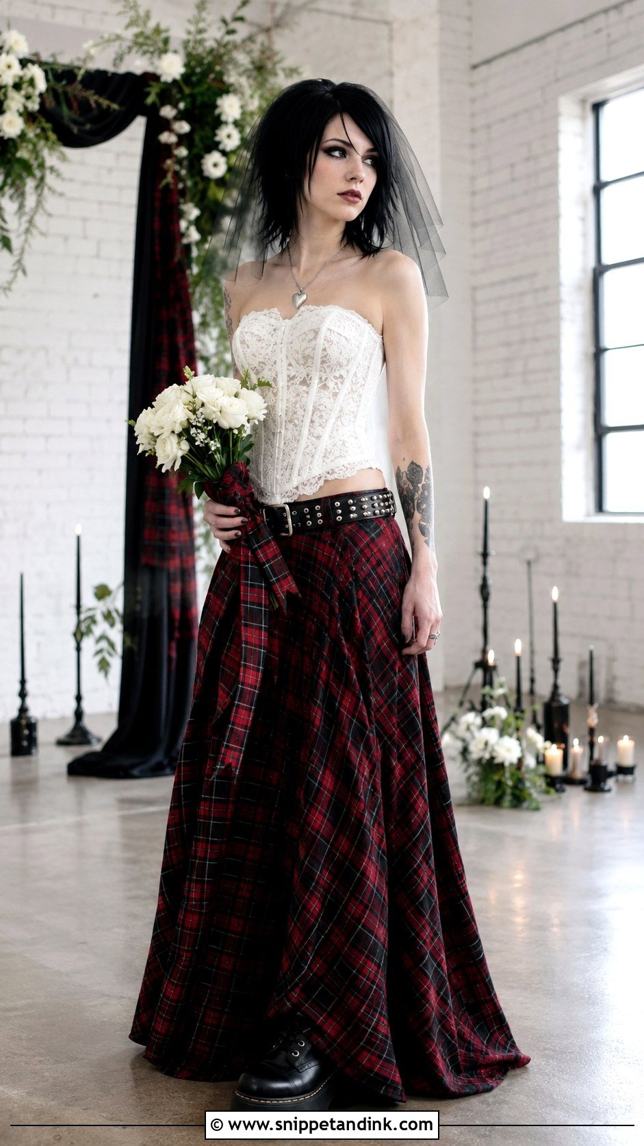 Plaid Emo Bride Outfit - Snippet and Ink - 20 Emo Bride Ideas