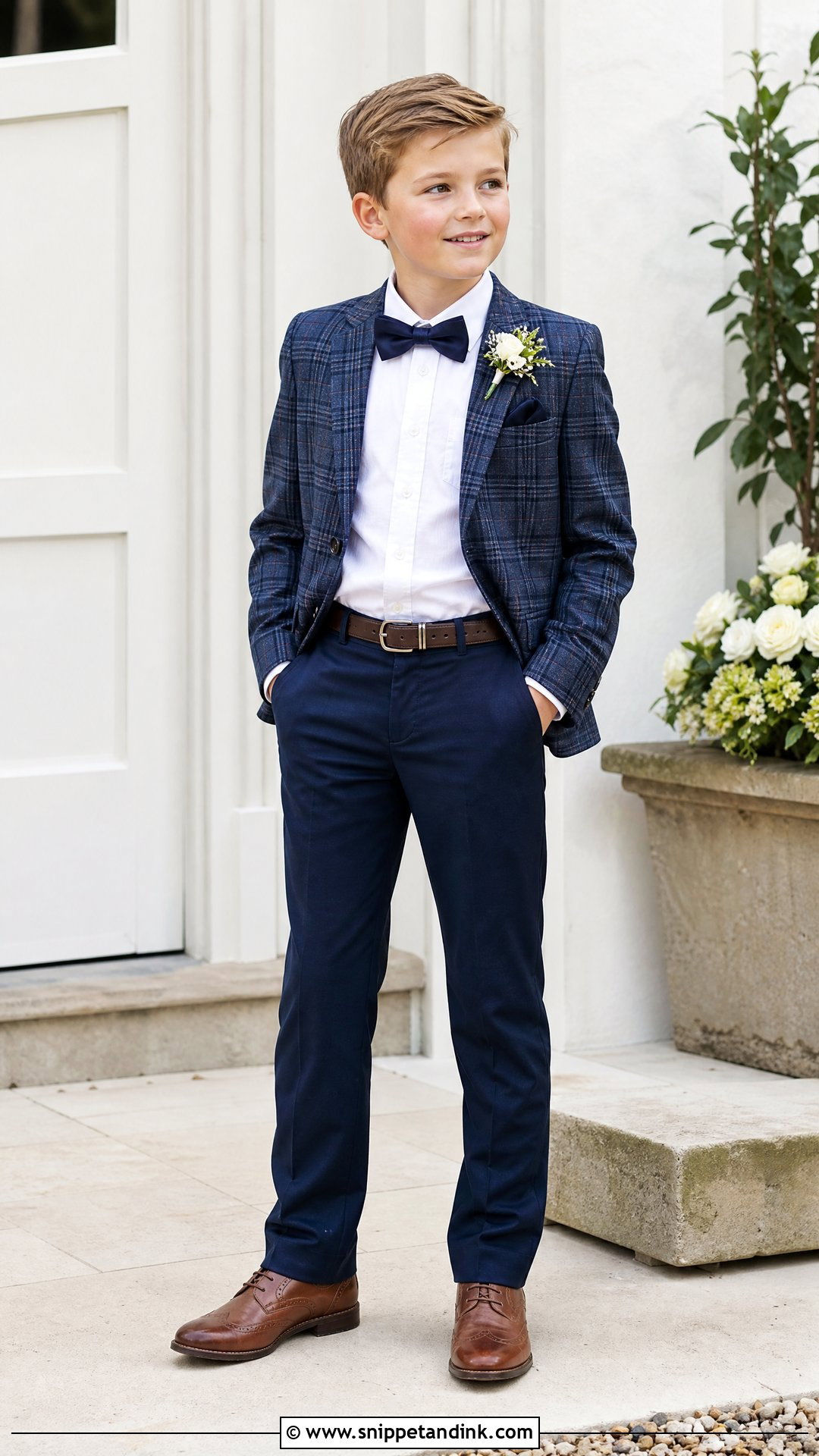 Plaid Page Boy Blazer With Navy Trousers - Snippet and Ink - 20 Paige Boys Wedding Outfits