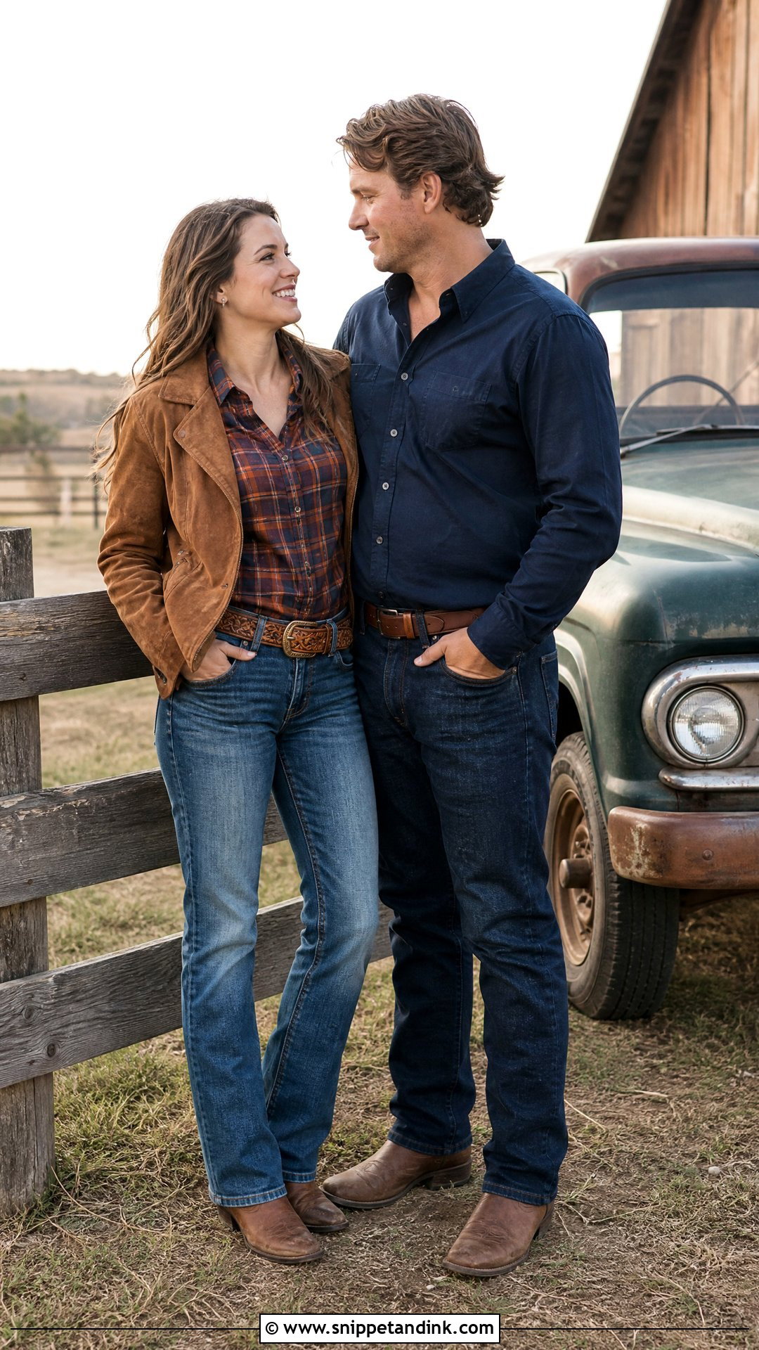 Plaid Shirt And Jeans Western Couple Outfit - Snippet and Ink - 20 Western Pre Wedding Shoot Outfit Ideas