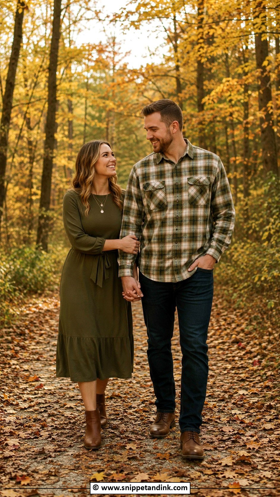 Plaid Shirt And Solid Dress Couple Photoshoot Outfit - Snippet and Ink - 30 Couple Photoshoot Outfits