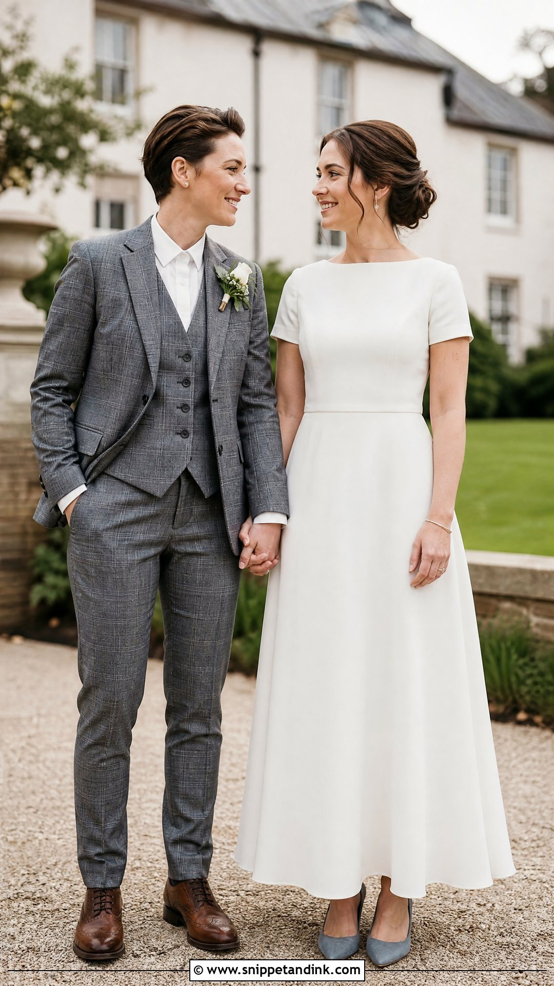 Plaid Suit And Simple Wedding Dress - Snippet and Ink - 20 WLW Wedding Suit and Dress Ideas