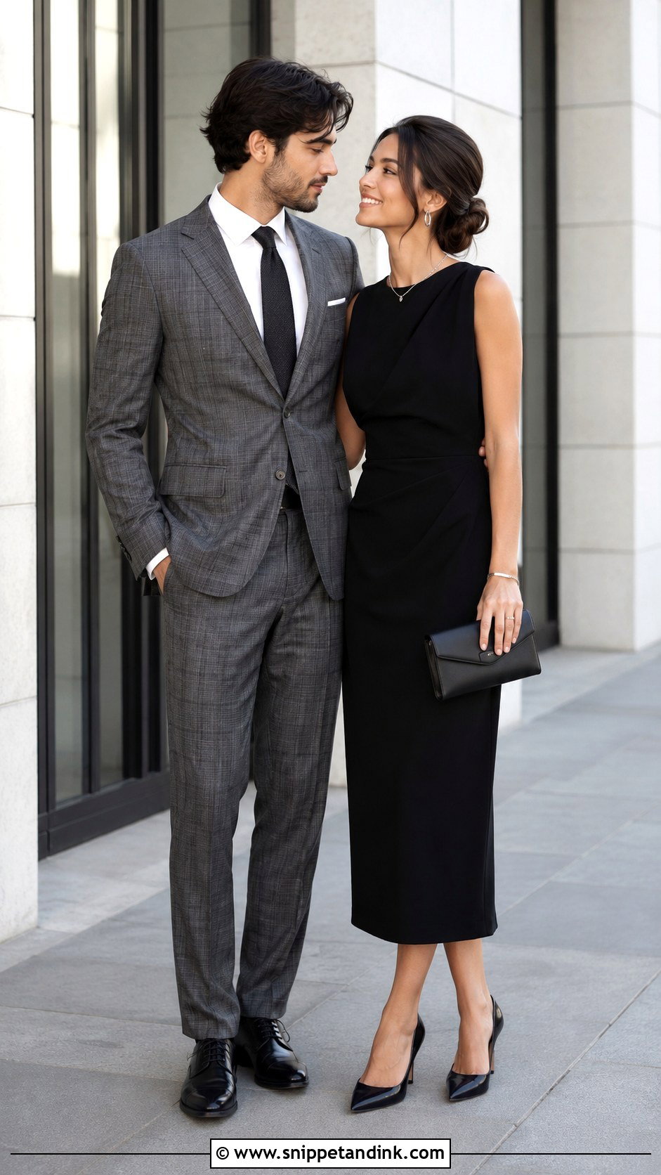 Plaid Suit And Solid Black Dress - Snippet and Ink - 20 Couple Suit and Dress Ideas