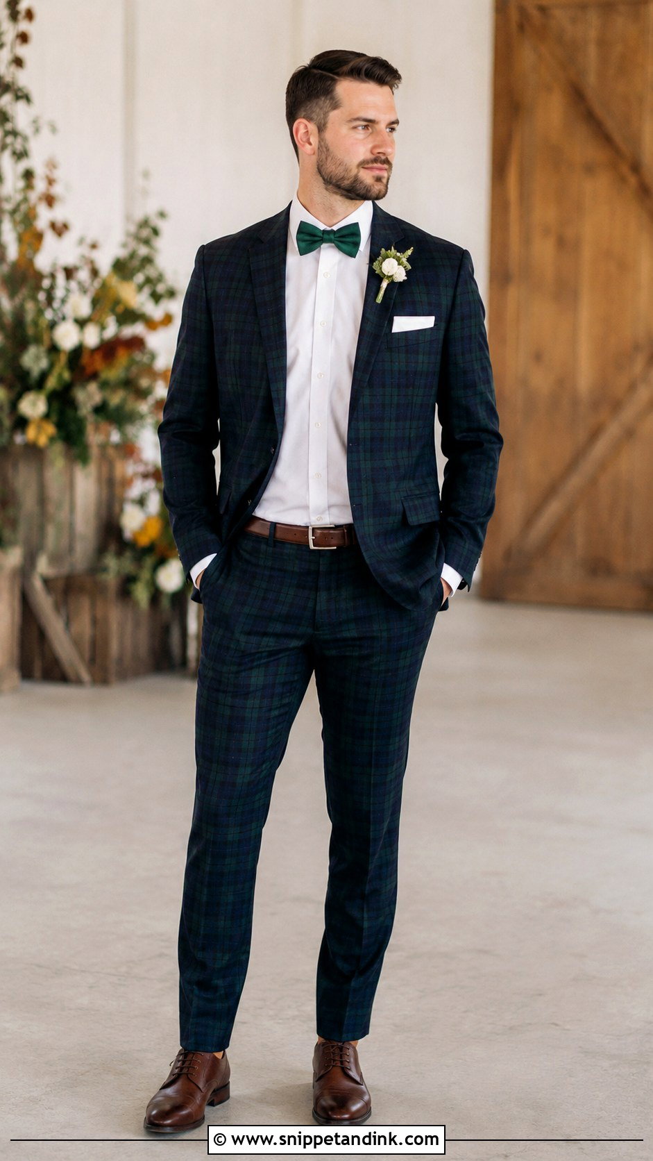 Plaid Suit With Solid Bow Tie - Snippet and Ink - 20 Bow Tie Wedding Ideas