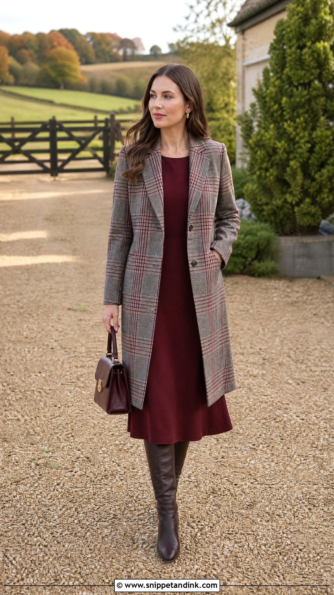 Plaid Wedding Coat With Solid Midi Dress - Snippet and Ink - 25 Wedding Coat Ideas