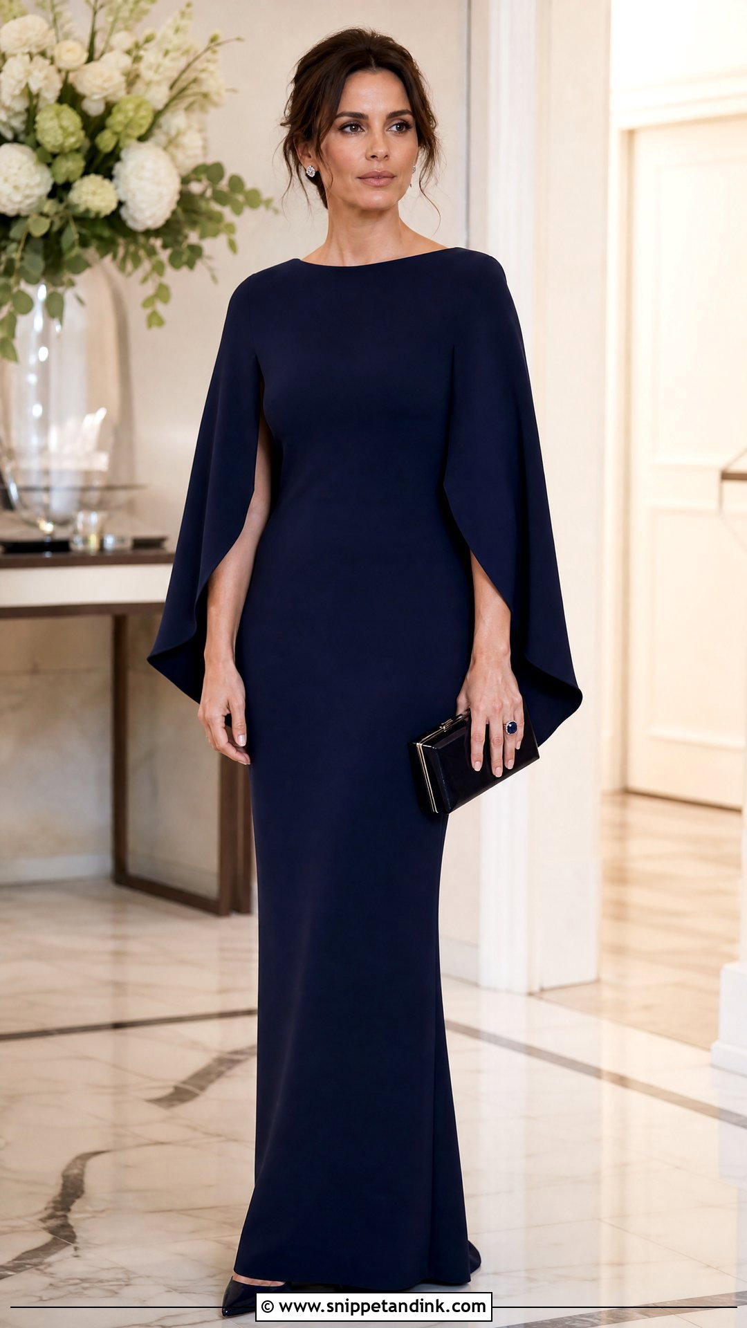Plain Cape Sleeve Floor Length Gown - Snippet and Ink - 20 Plan Gown Design Ideas