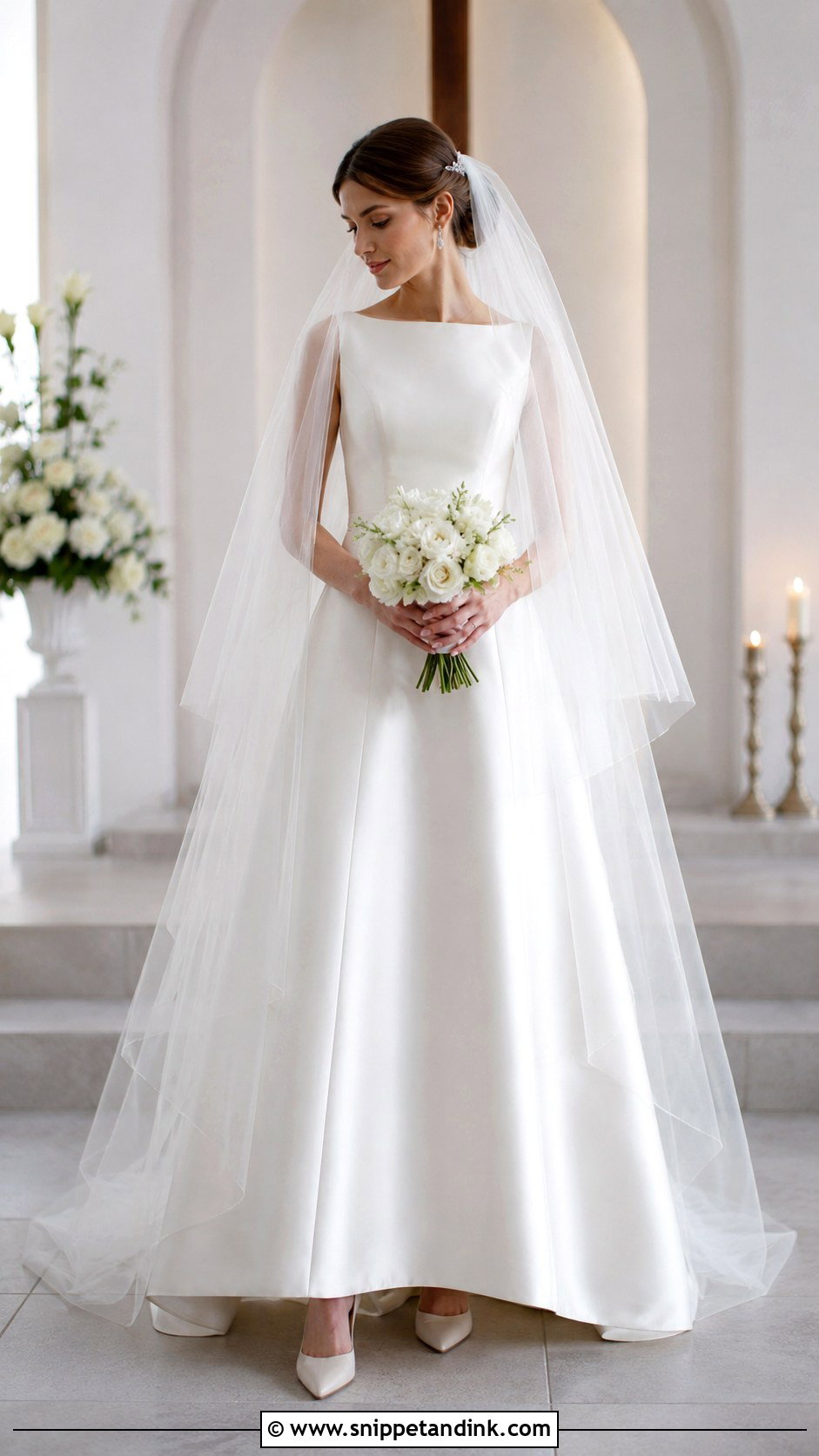 Plain Chapel Double Veil With A Line Dress - Snippet and Ink - 20 Double Veil Ideas