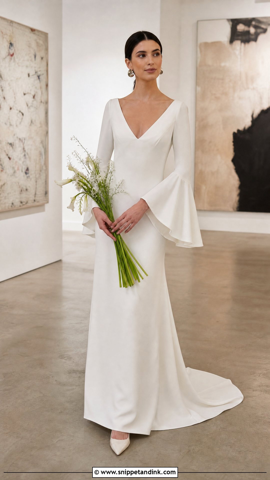 Plain Column Wedding Dress With Bell Sleeves - Snippet and Ink - 20 Plain Wedding Dress with Sleeves