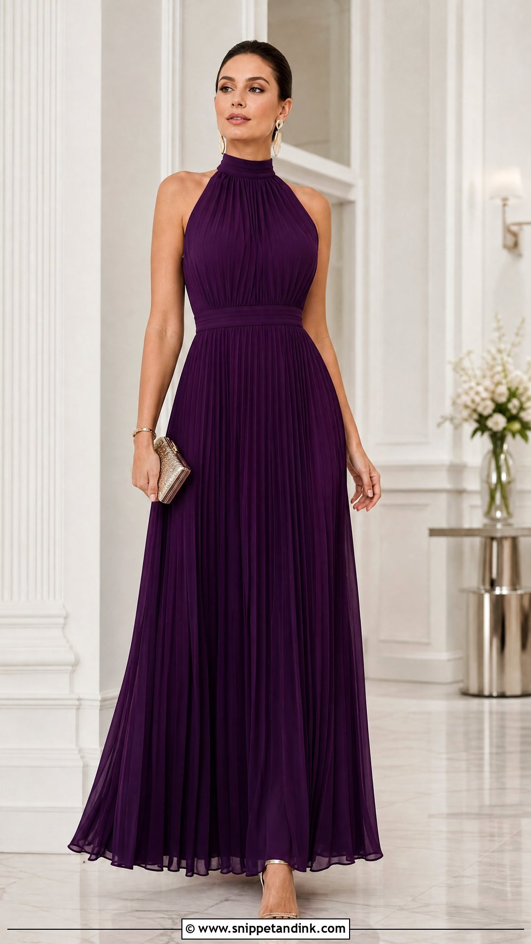 Plain High Neck Pleated Gown - Snippet and Ink - 20 Plan Gown Design Ideas