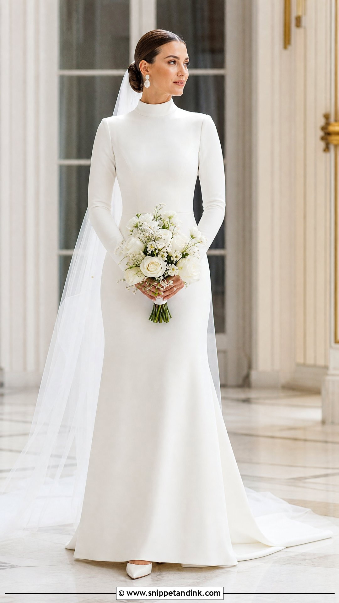 Plain High Neck Wedding Dress With Long Sleeves - Snippet and Ink - 20 Plain Wedding Dress with Sleeves
