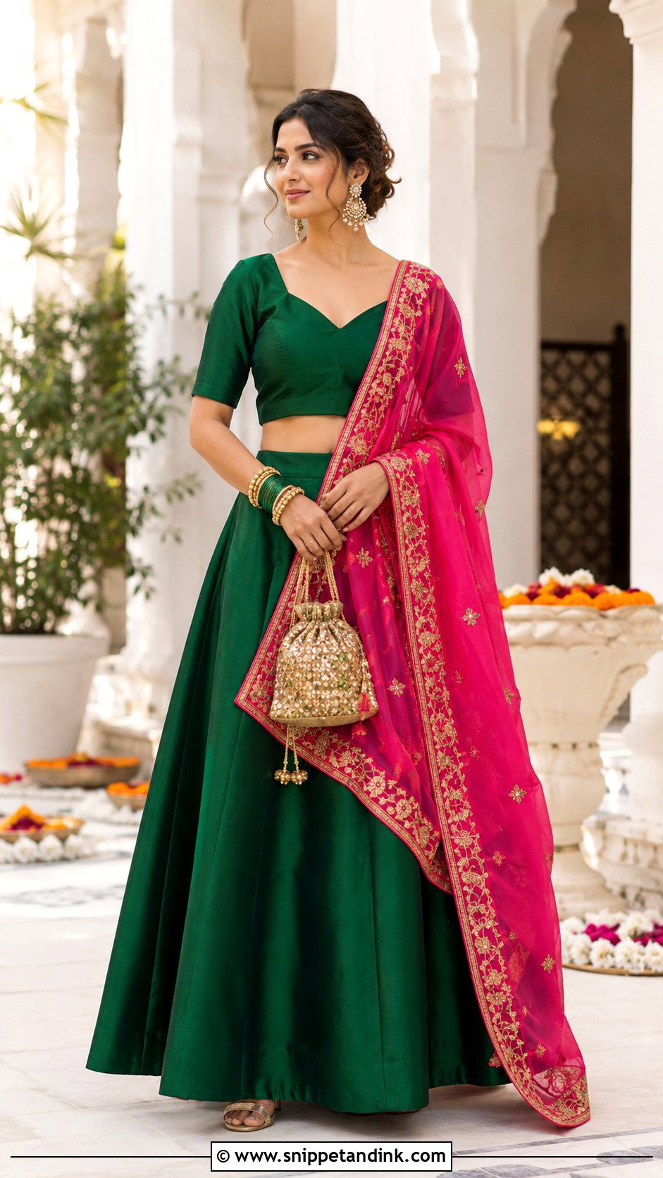 Plain Lehenga With Contrast Dupatta - Snippet and Ink - 20 Dupatta Dress Ideas