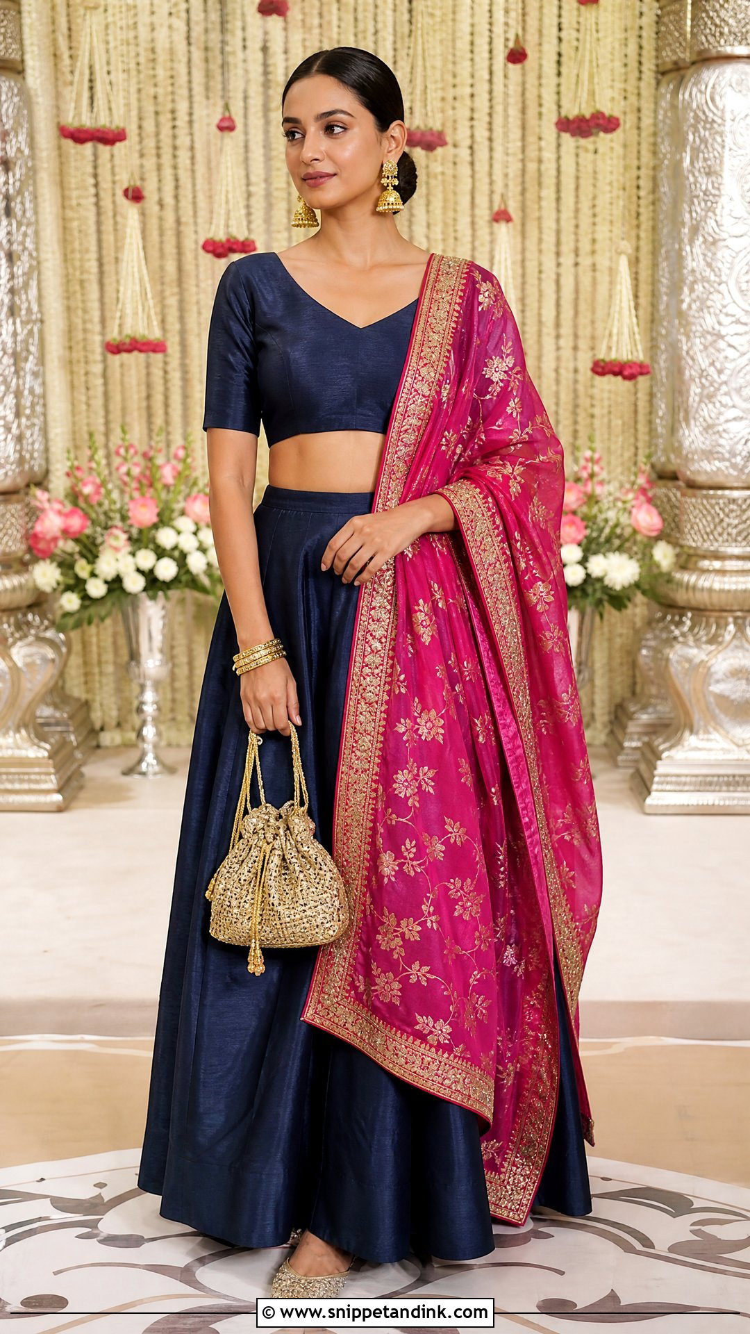 Plain Lehenga With Embroidered Dupatta - Snippet and Ink - 20 Simple Indian Wedding Look Ideas