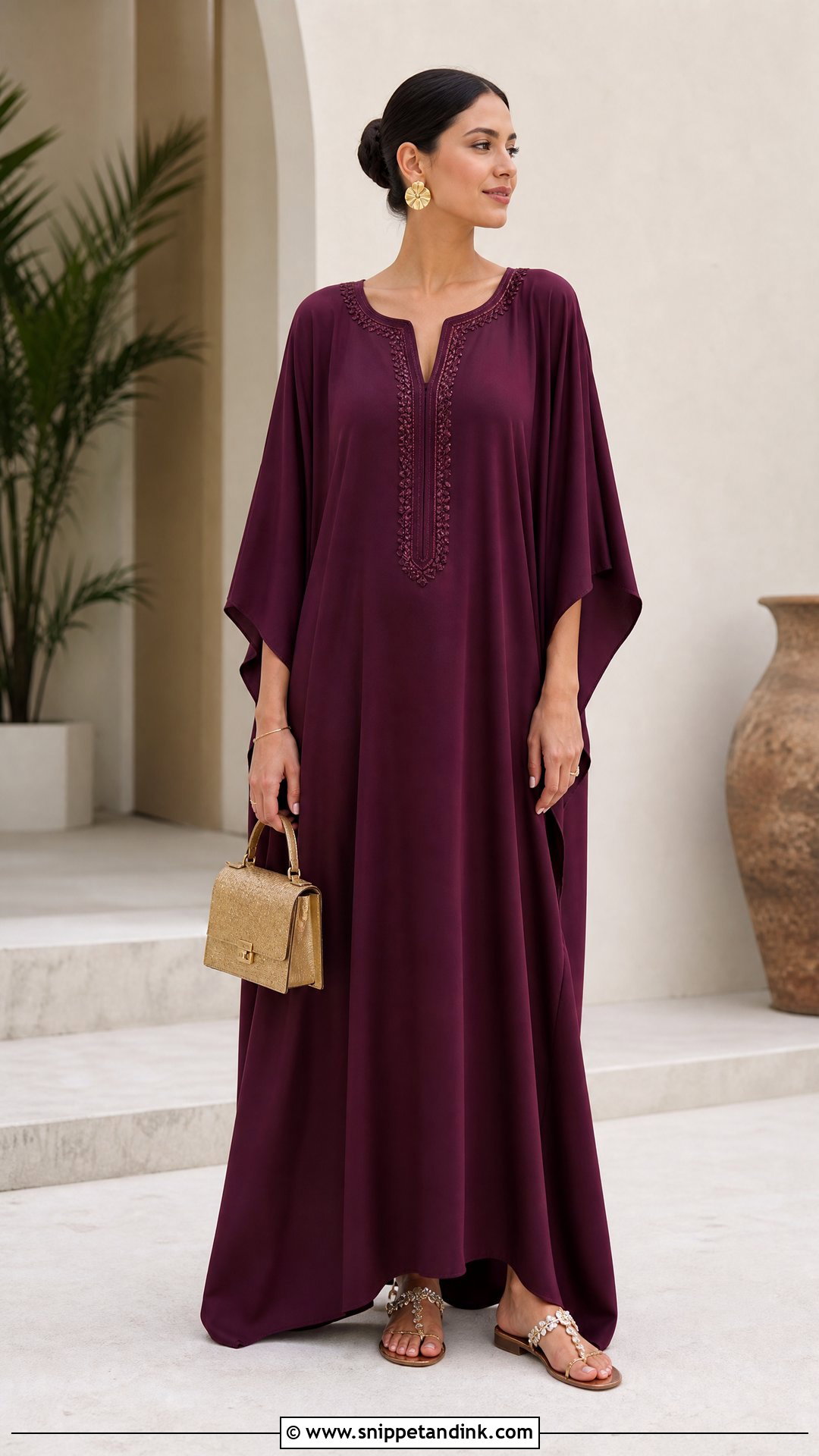 Plain Material Kaftan Gown With Embellished Sandals - Snippet and Ink - 20 Style for Plain Material Gown Ideas