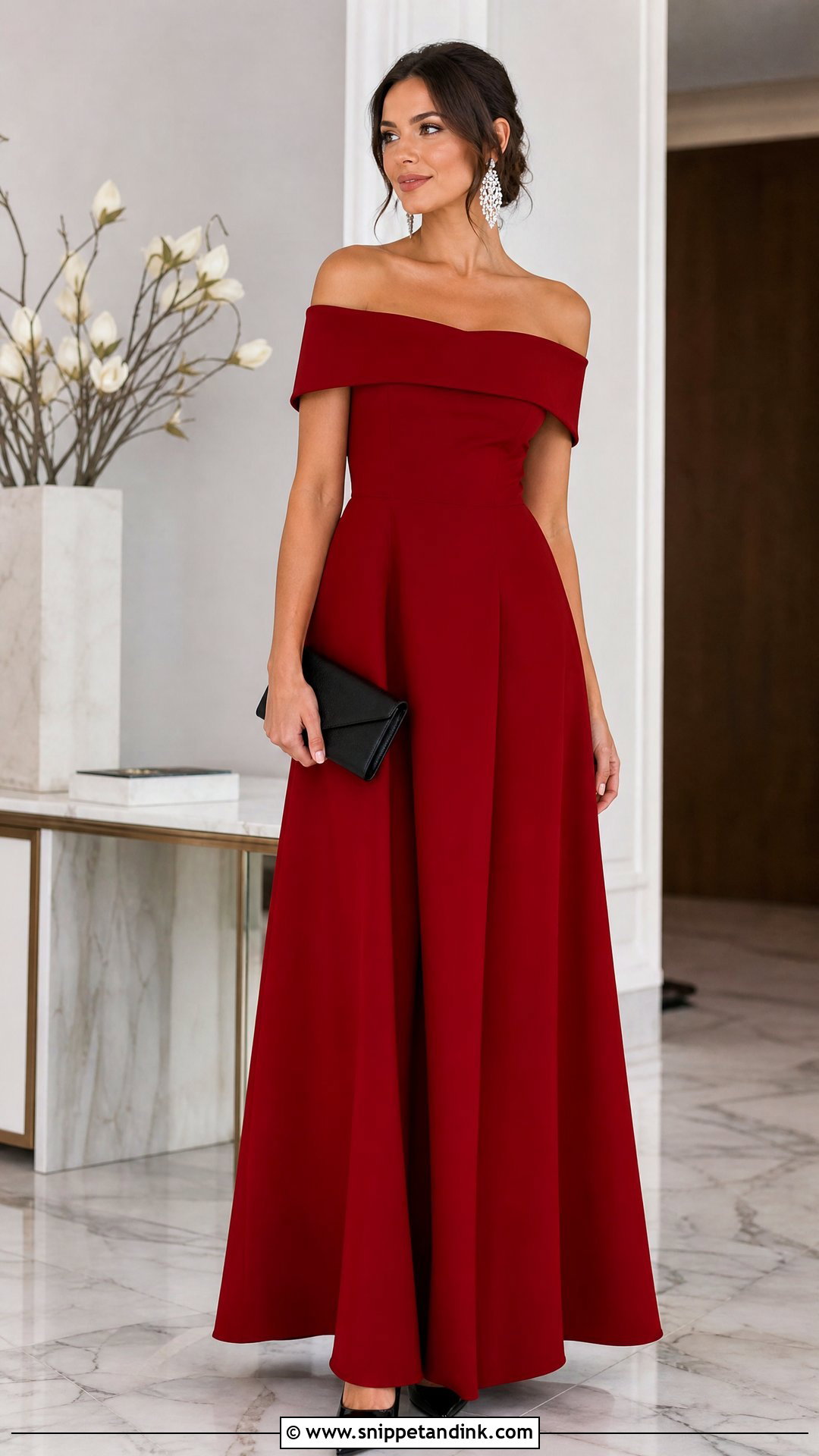 Plain Material Off Shoulder Gown With Statement Earrings - Snippet and Ink - 20 Style for Plain Material Gown Ideas