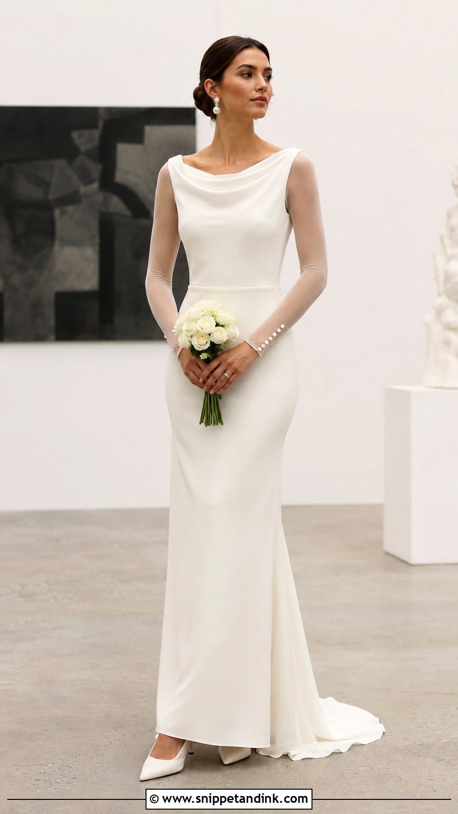 Plain Mesh Sleeve Crepe Wedding Dress - Snippet and Ink - 20 Mesh Sleeve Wedding Dress Ideas
