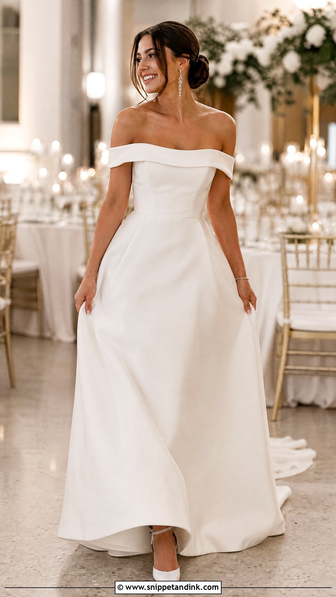 Plain Off Shoulder Wedding Dress - Snippet and Ink - 25 Basic Wedding Dresses