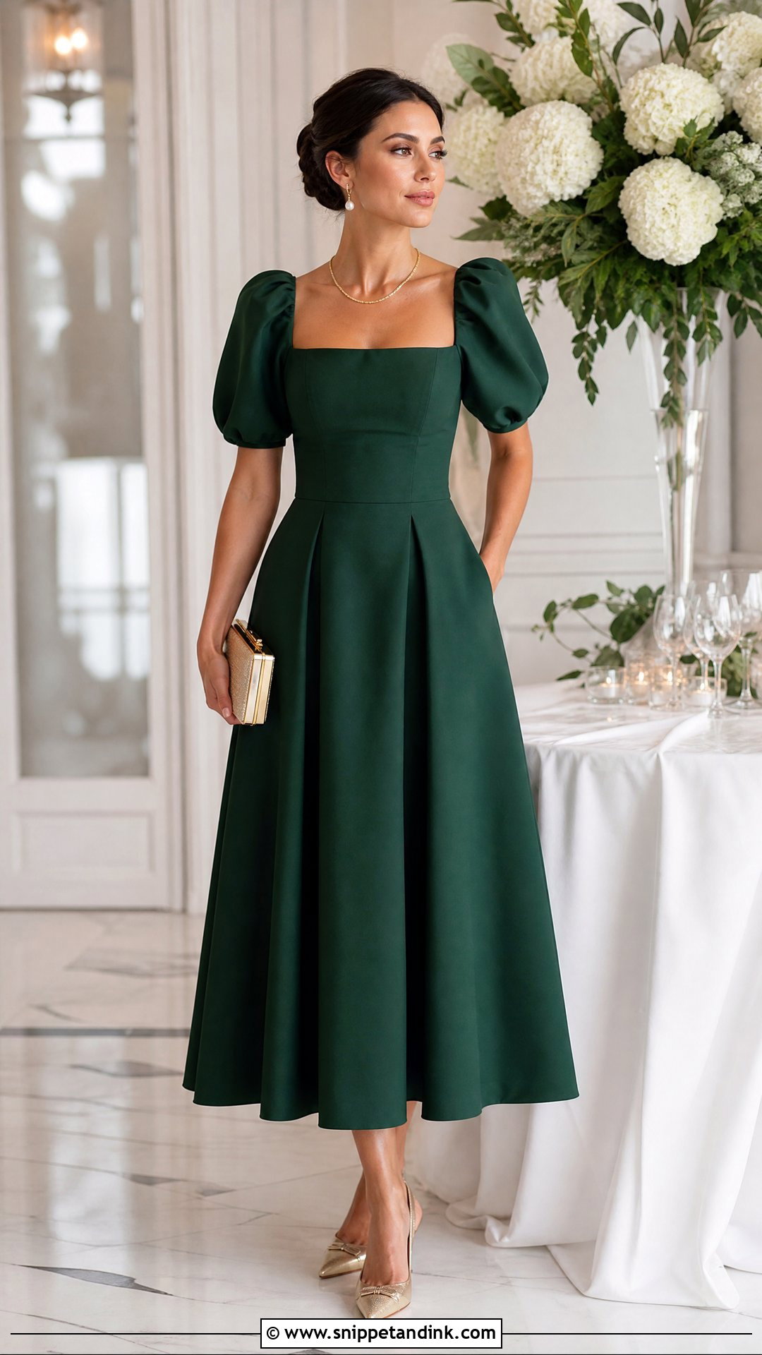Plain Square Neck Gown With Puff Sleeves - Snippet and Ink - 20 Plan Gown Design Ideas