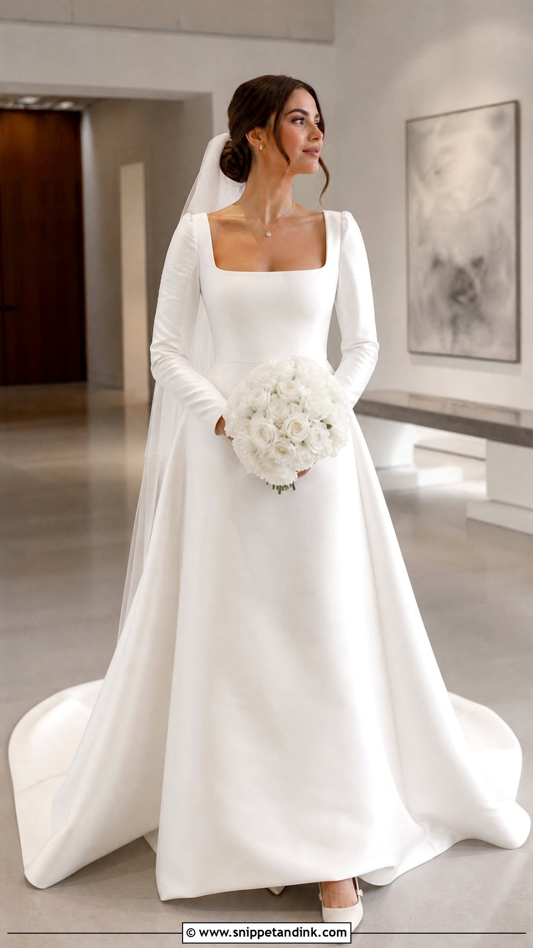 Plain Square Neck Wedding Dress With Long Sleeves - Snippet and Ink - 20 Plain Wedding Dress with Sleeves