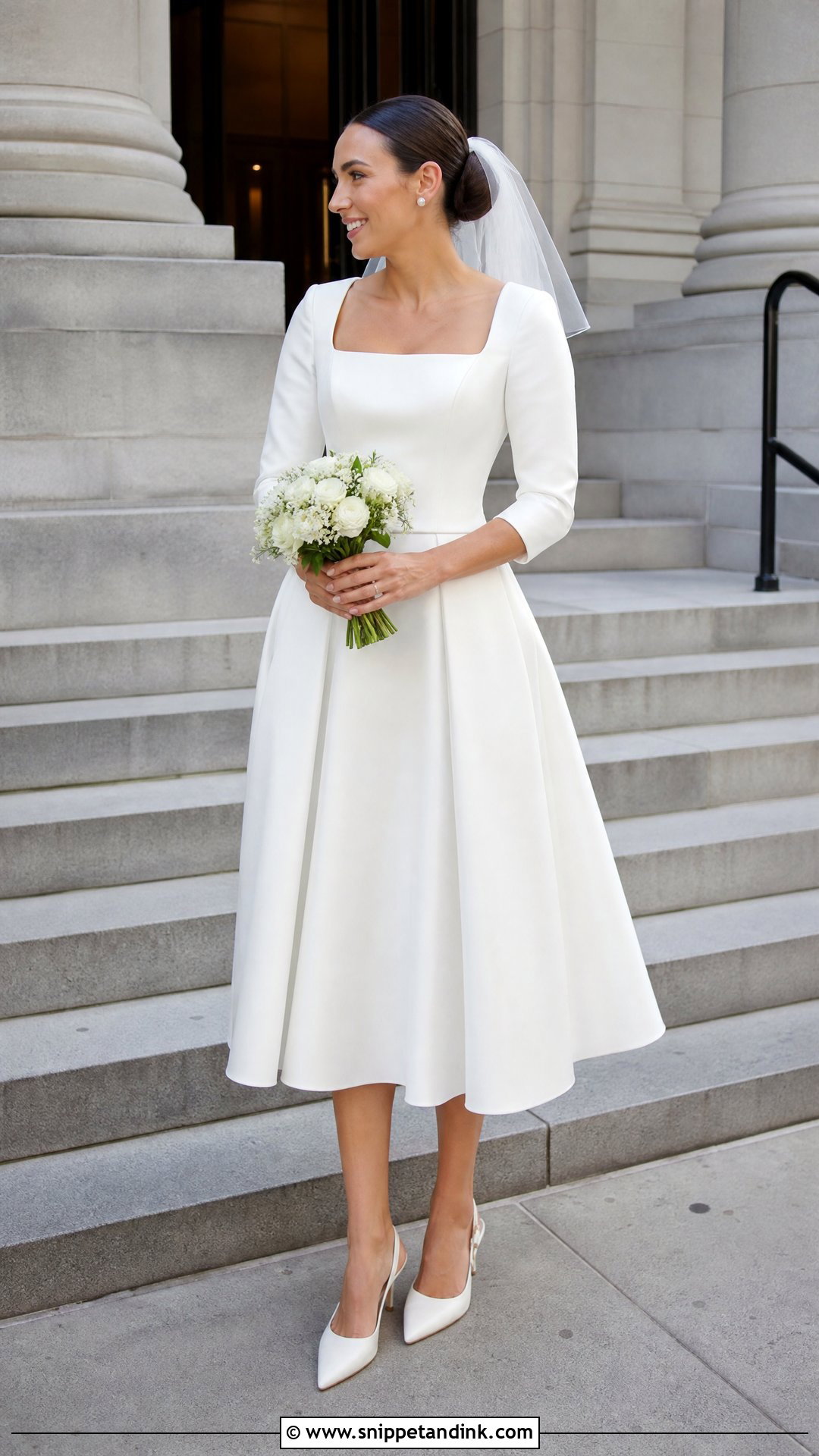 Plain Tea Length Wedding Dress With Sleeves - Snippet and Ink - 20 Plain Wedding Dress with Sleeves