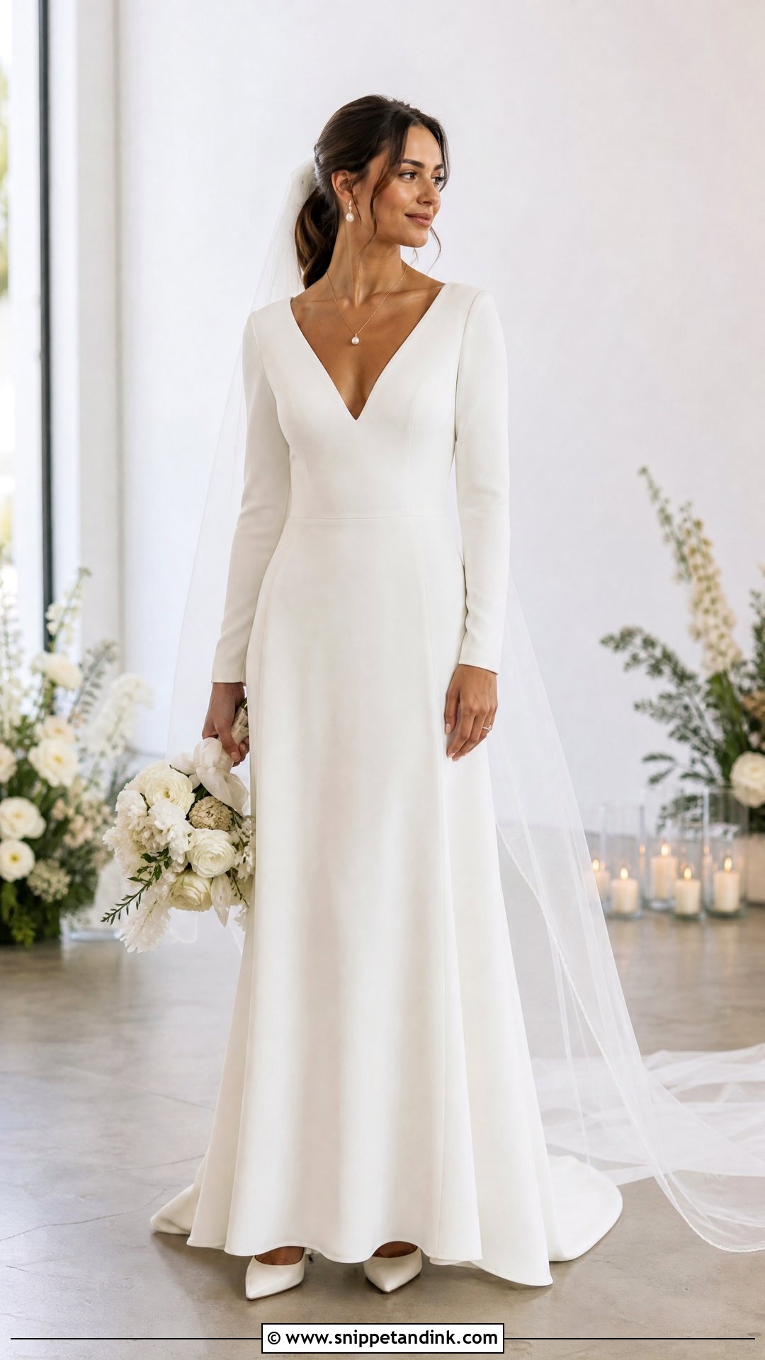 Plain V Neck Wedding Dress With Long Sleeves - Snippet and Ink - 20 Plain Wedding Dress with Sleeves