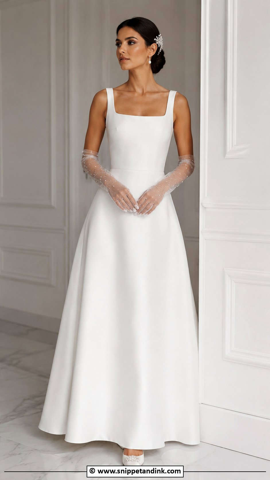 Plain Wedding Dress With Embellished Gloves - Snippet and Ink - 30 Wedding Dress with Gloves Ideas