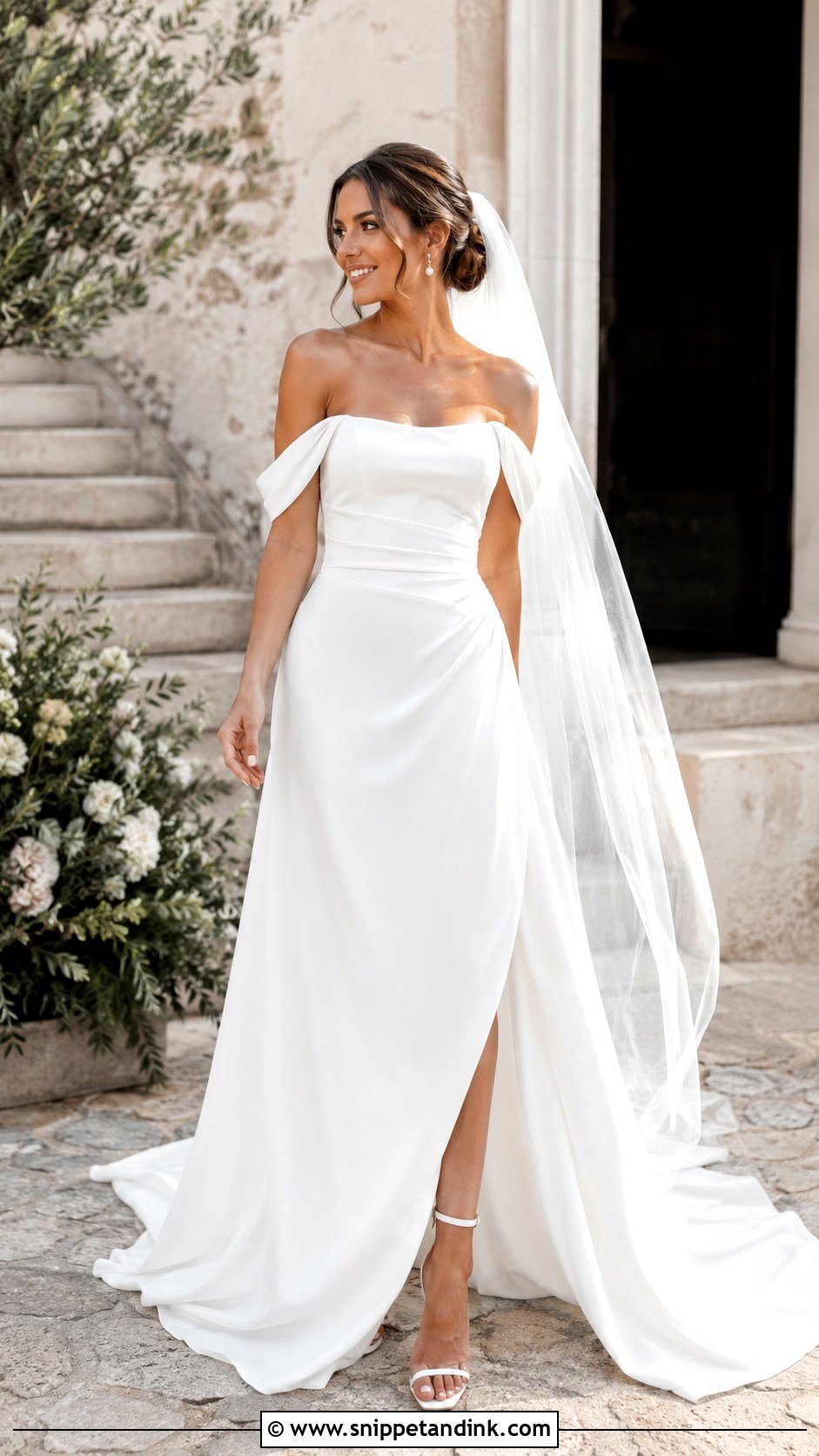 Plain White Off Shoulder Wedding Dress - Snippet and Ink - 25 Plain White Wedding Dress Ideas