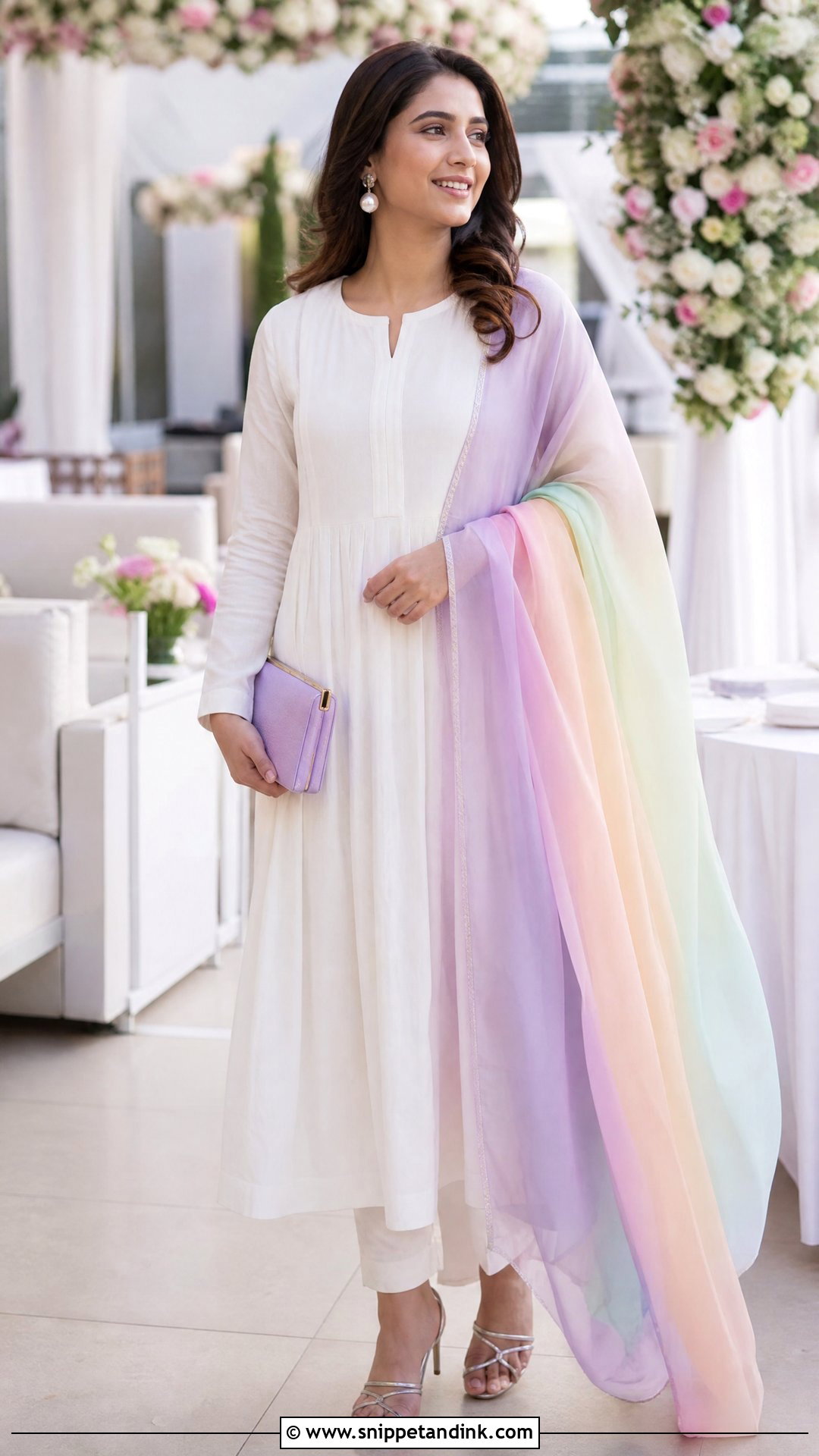 Plain White Suit with Pastel Ombre Dupatta - Snippet and Ink - 20 Plain White Suit with Colourful Dupatta Ideas