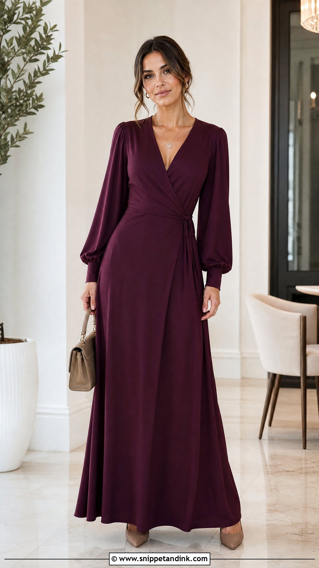 Plain Wrap Gown With Bishop Sleeves - Snippet and Ink - 20 Plan Gown Design Ideas
