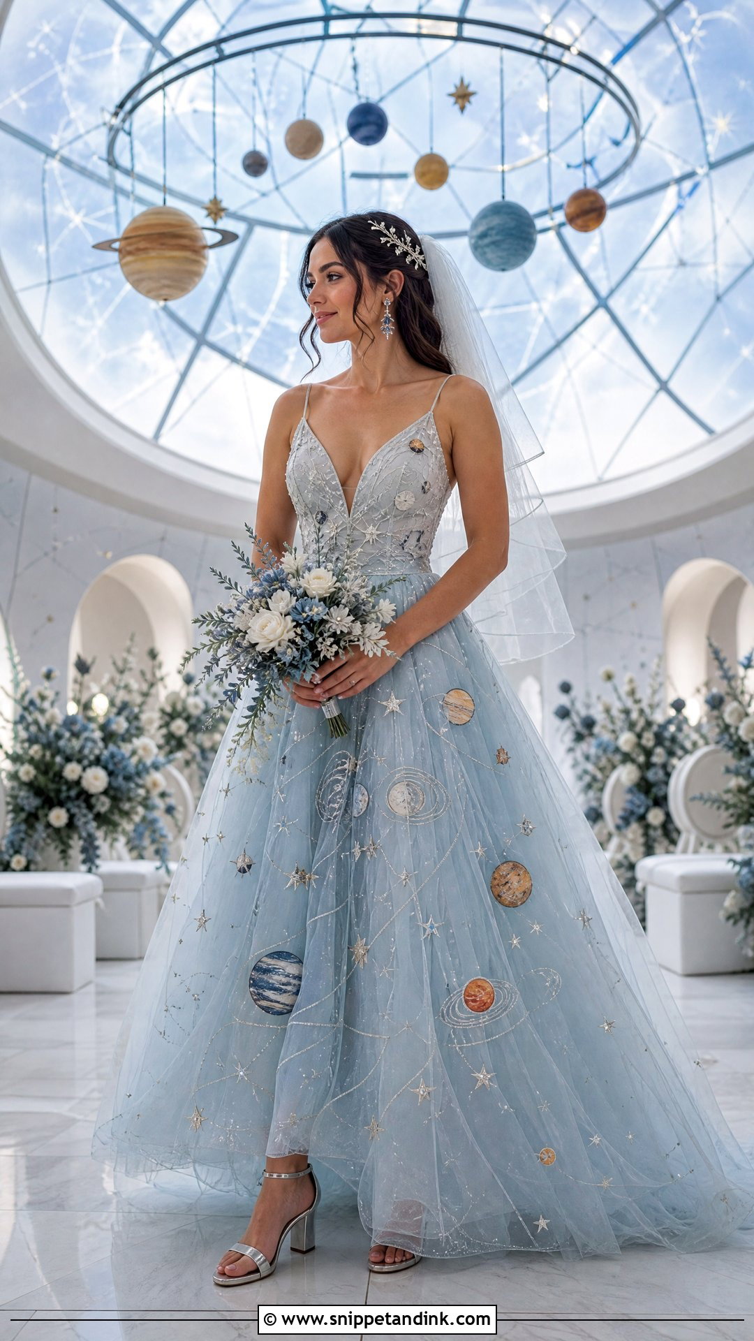 Planet Embroidered Wedding Dress - Snippet and Ink - 20 Space Wedding Dress Ideas