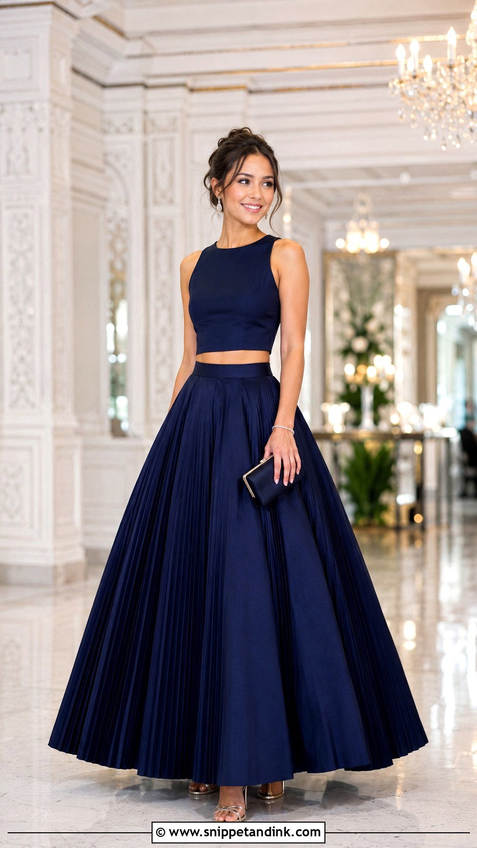Pleated Ball Gown Skirt And Crop Top Outfit - Snippet and Ink - 20 Ball Gown Skirt Ideas