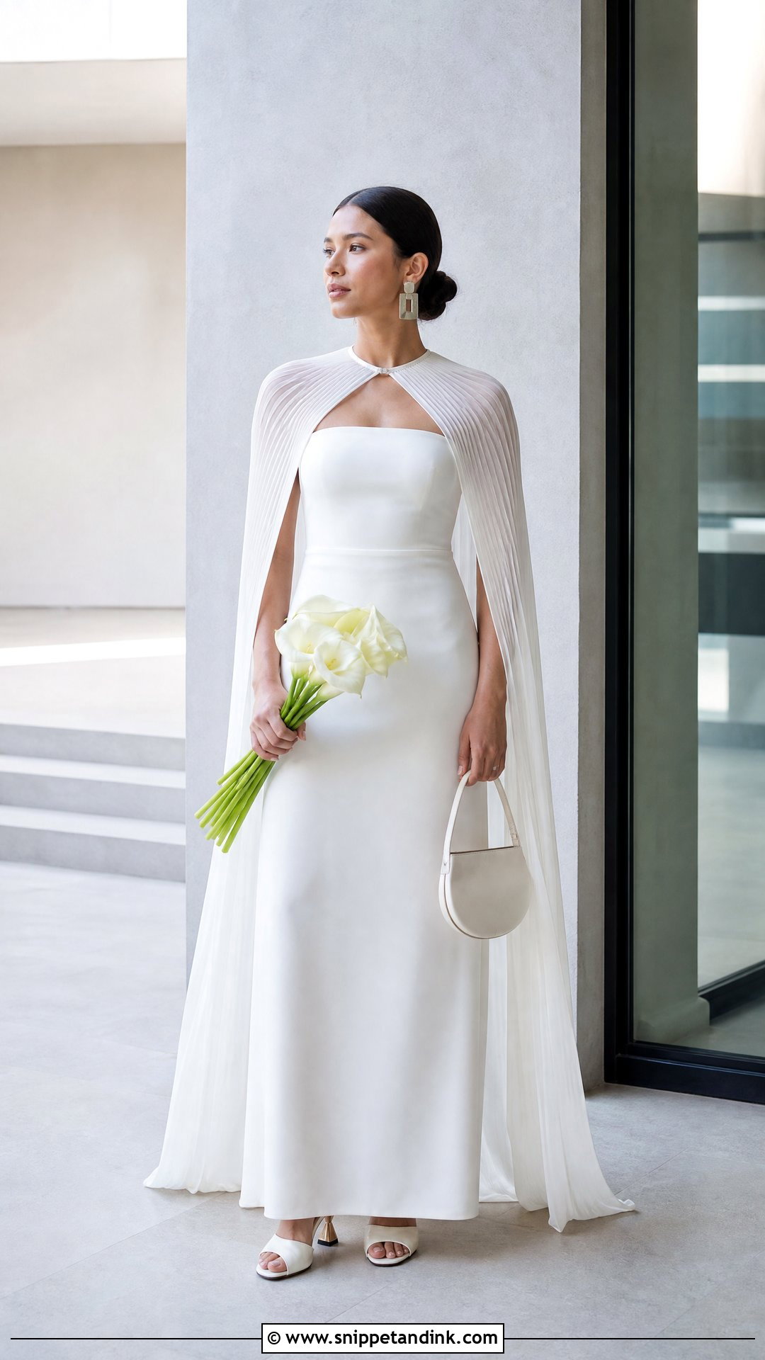 Pleated Capelet With Modern Wedding Dress - Snippet and Ink - 20 Wedding Dress Capelet Ideas