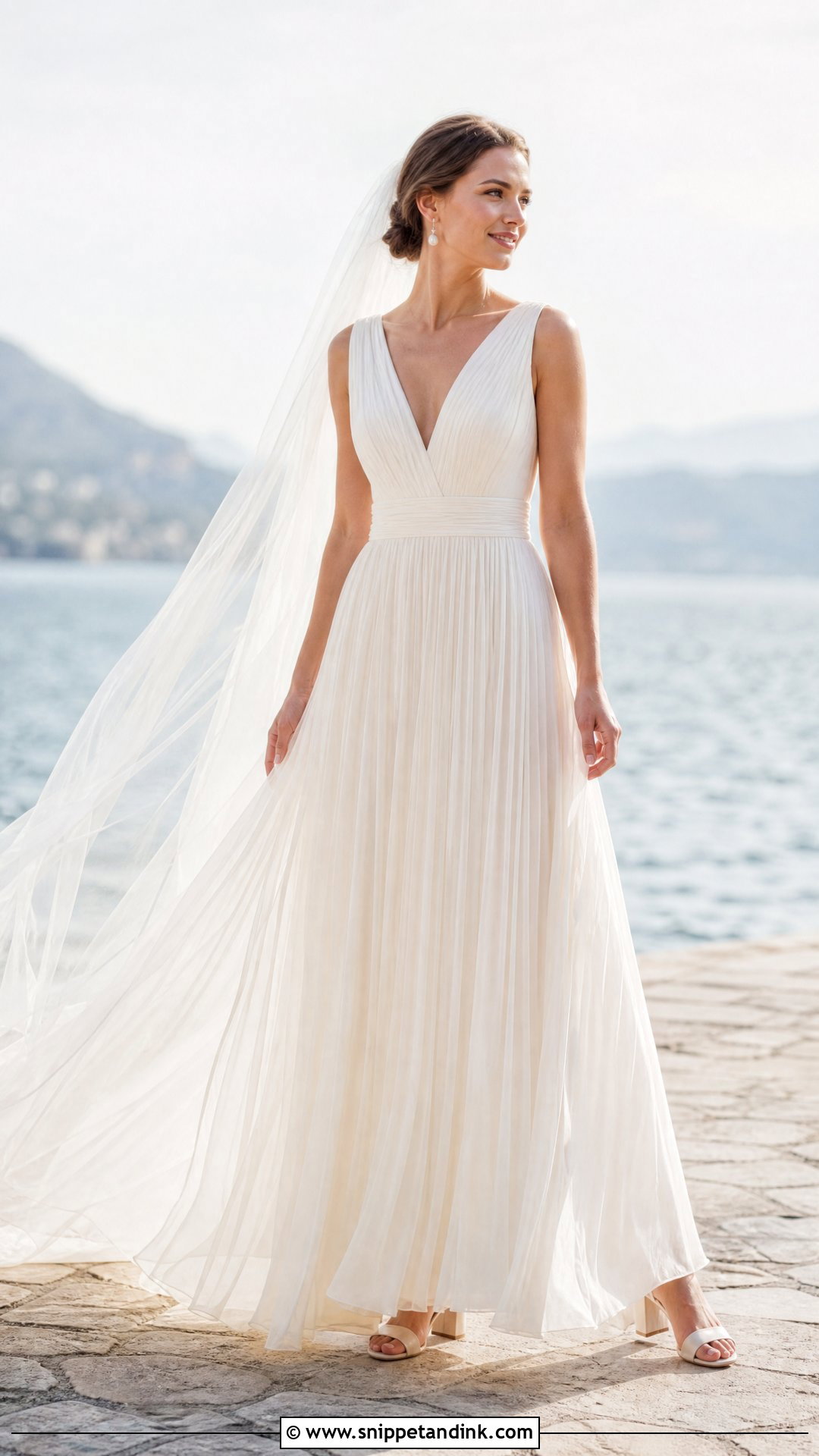 Pleated Chiffon A Line Wedding Dress - Snippet and Ink - 20 No Lace Wedding Dress Ideas