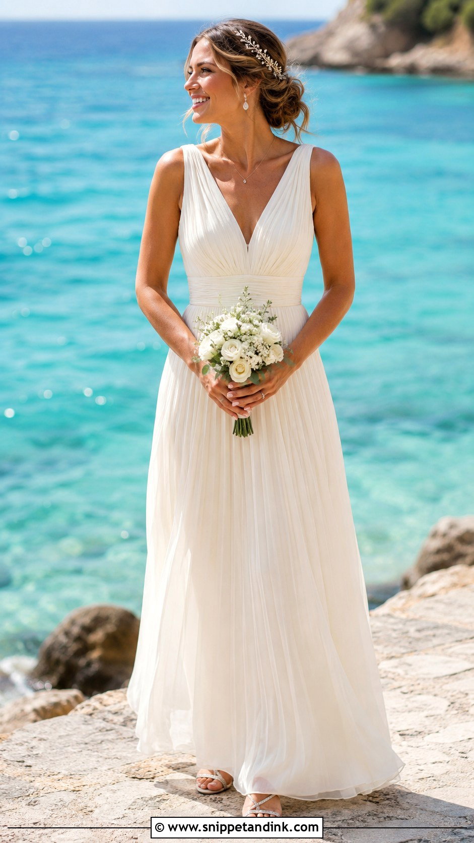 Pleated Chiffon Beach Wedding Dress - Snippet and Ink - 20 Beachy Wedding Dress Beach Styles