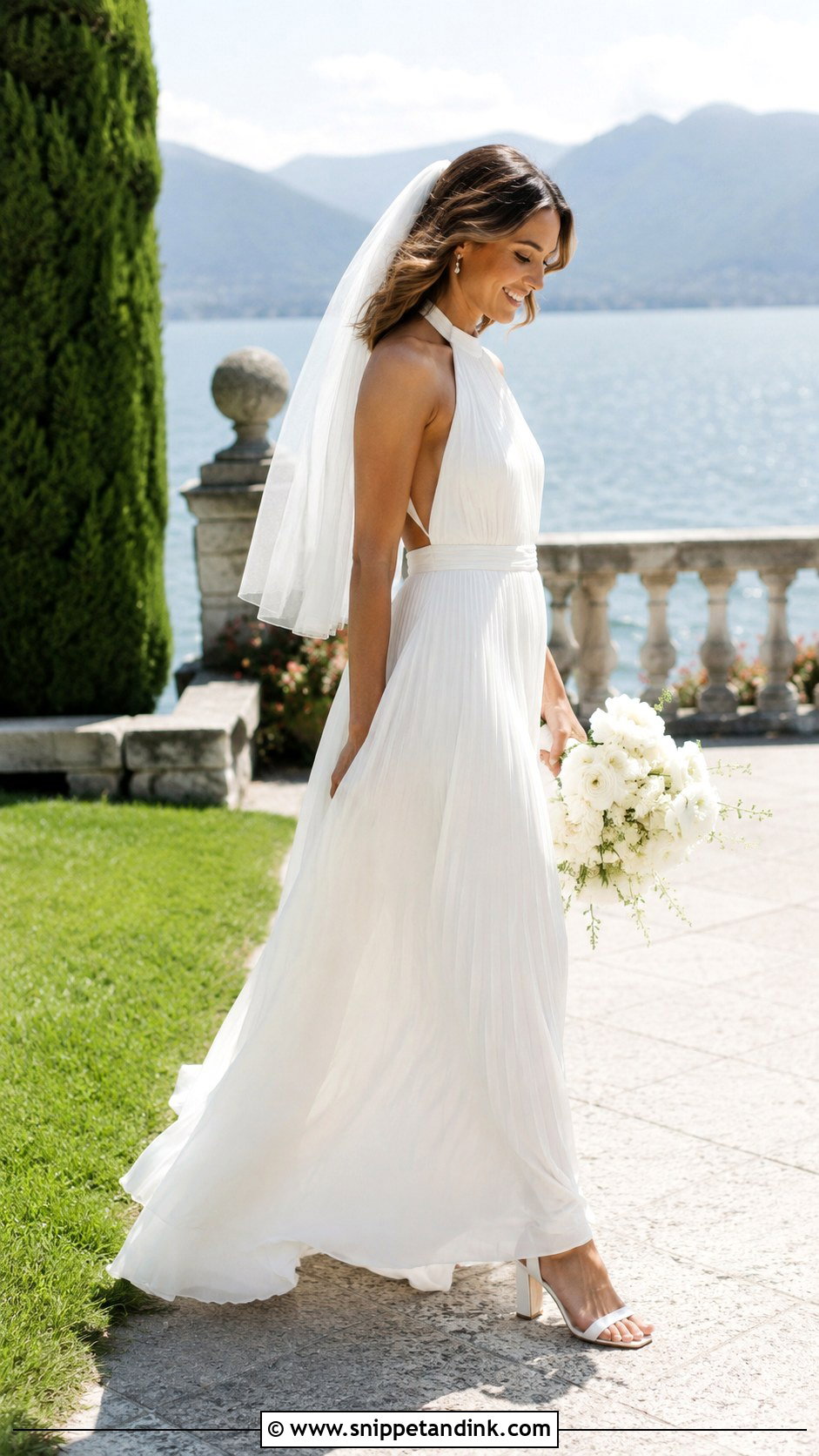 Pleated Chiffon High Neck Backless Wedding Dress - Snippet and Ink - 20 High Neck Backless Wedding Dress Ideas