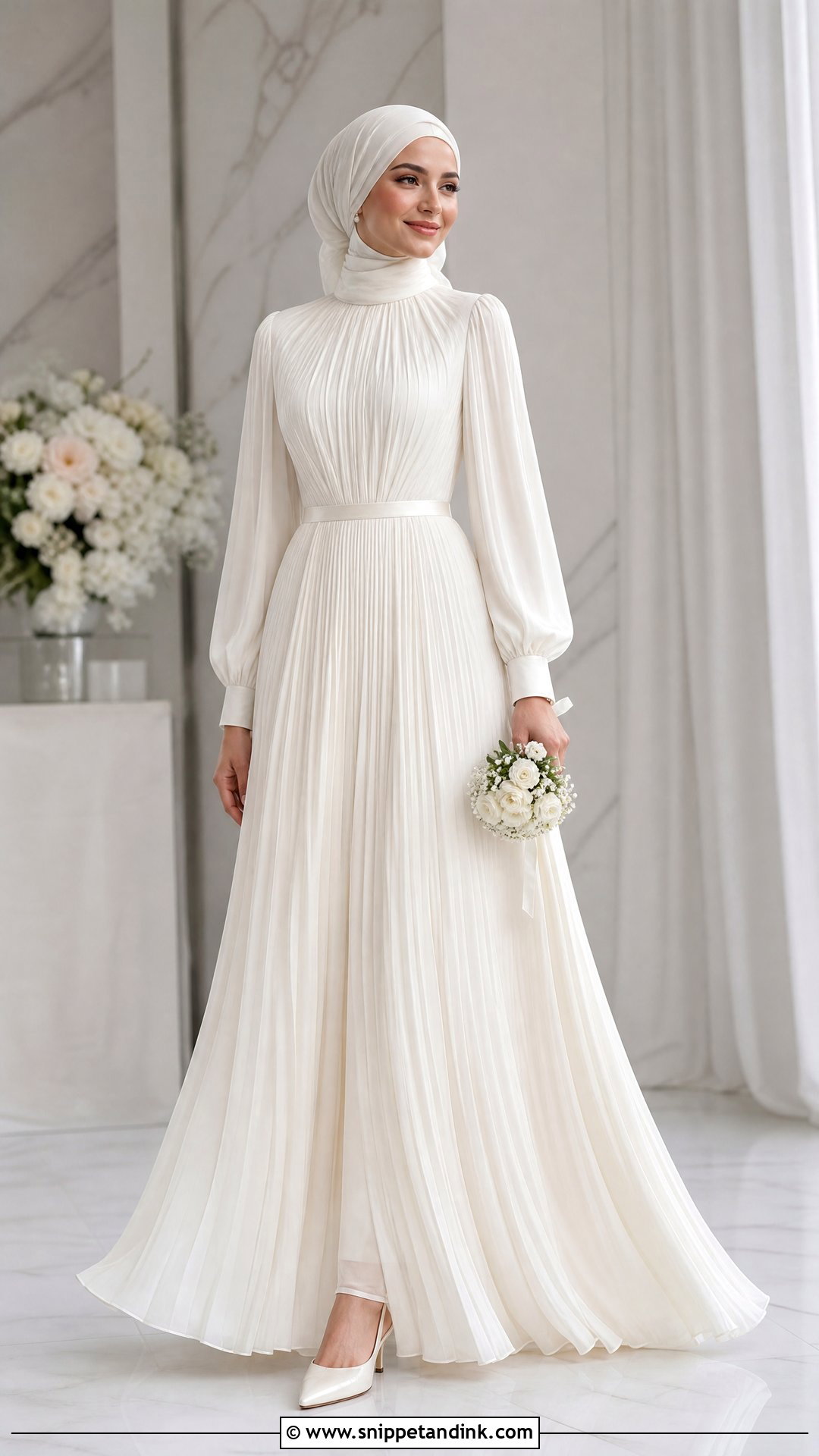 Pleated Chiffon Hijabi Wedding Dress - Snippet and Ink - 25 Simple Hijabi Wedding Dress Ideas