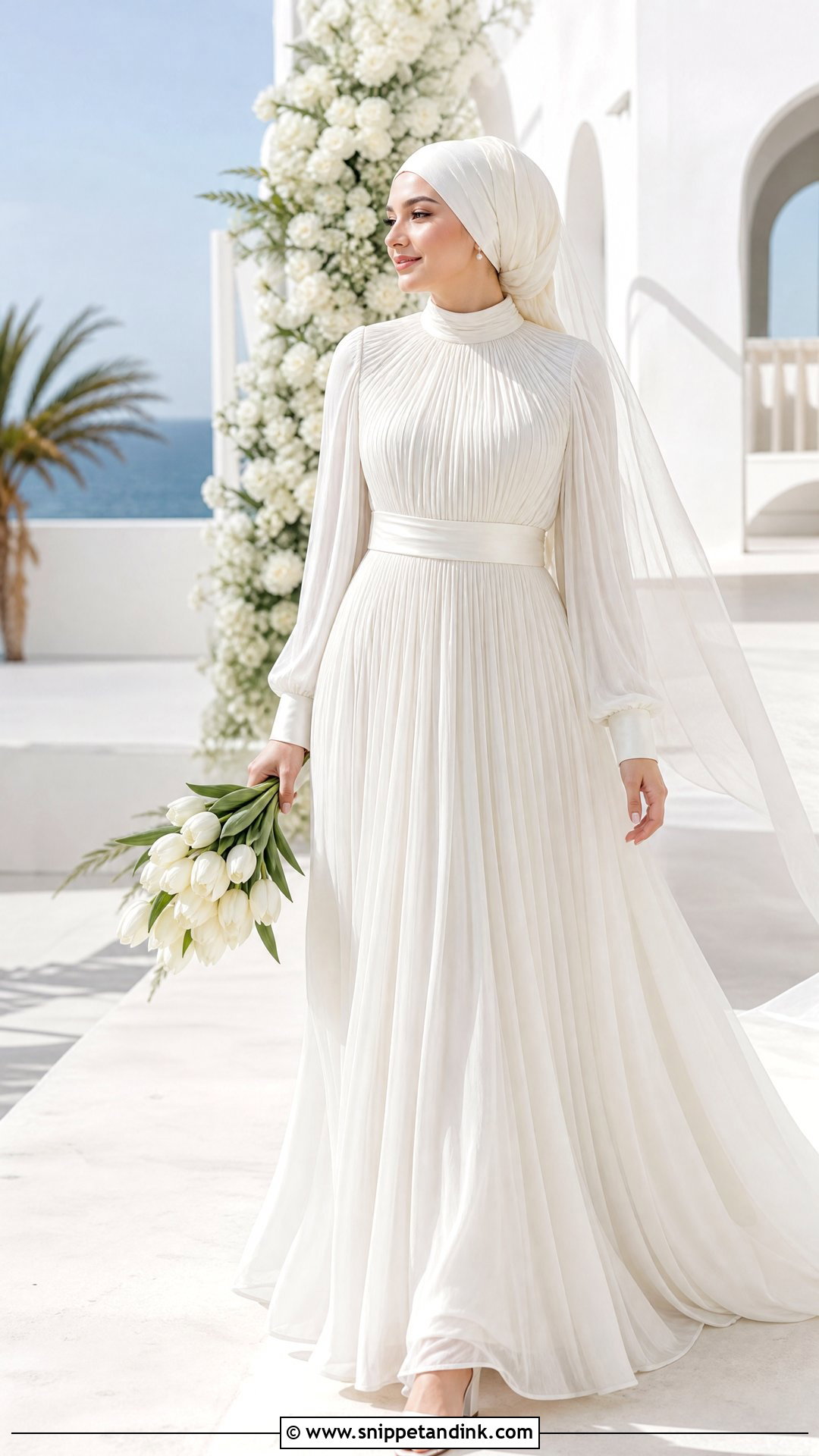 Pleated Chiffon Hijabi Wedding Gown - Snippet and Ink - 20 Hijabi Wedding Dress Gowns