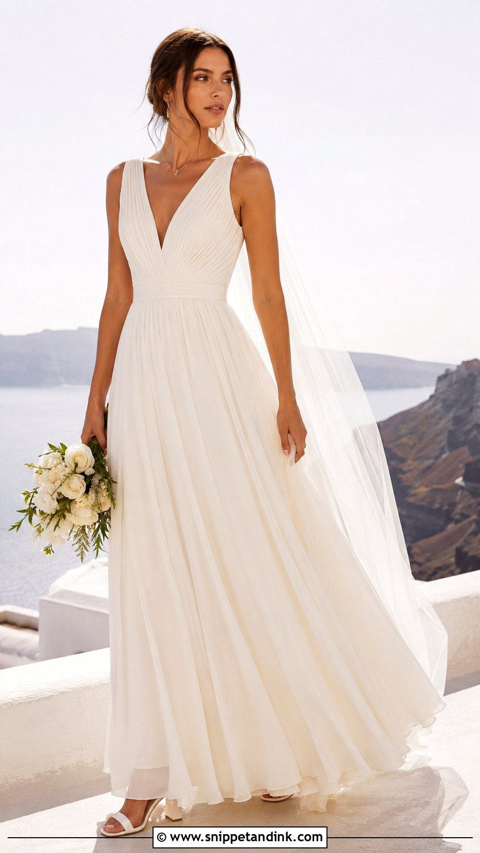 Pleated Chiffon Wedding Dress - Snippet and Ink - 25 Flowy Romantic Wedding Dress Ideas
