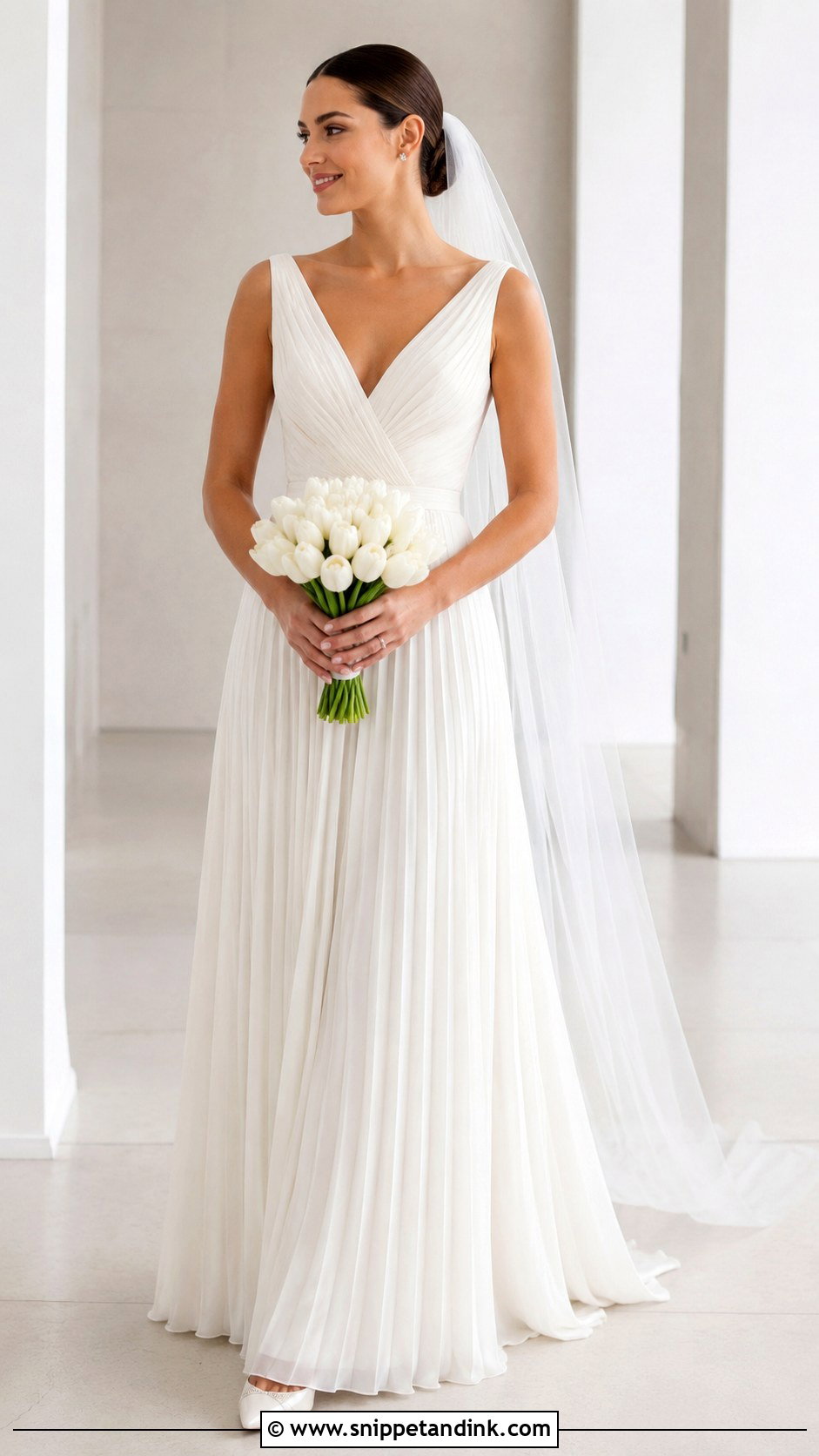 Pleated Chiffon Wedding Dress - Snippet and Ink - 20 Flowy Chiffon Wedding Dress Ideas