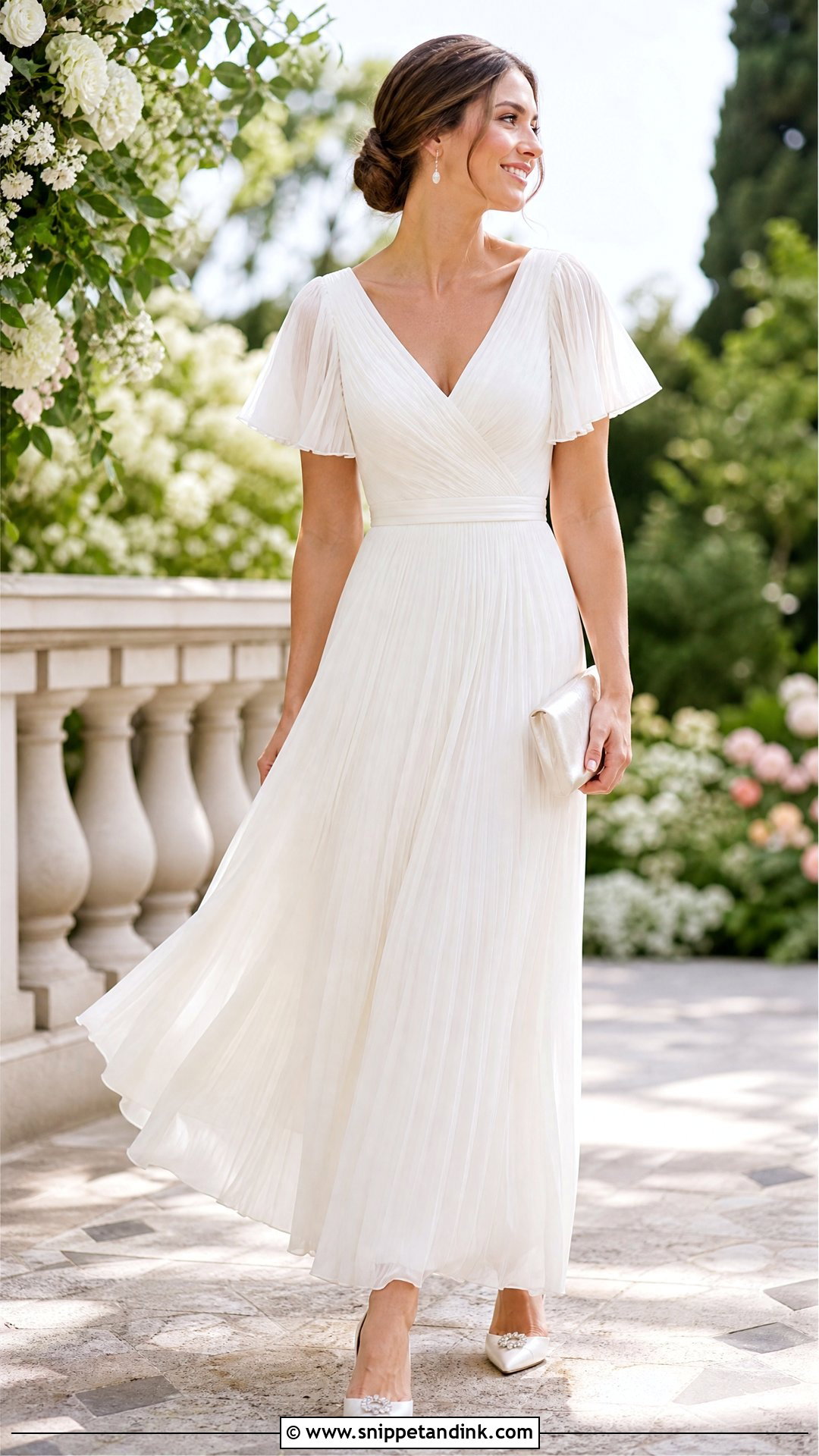 Pleated Chiffon Wedding Dress With Flats - Snippet and Ink - 20 Simple Casual Wedding Dress Ideas